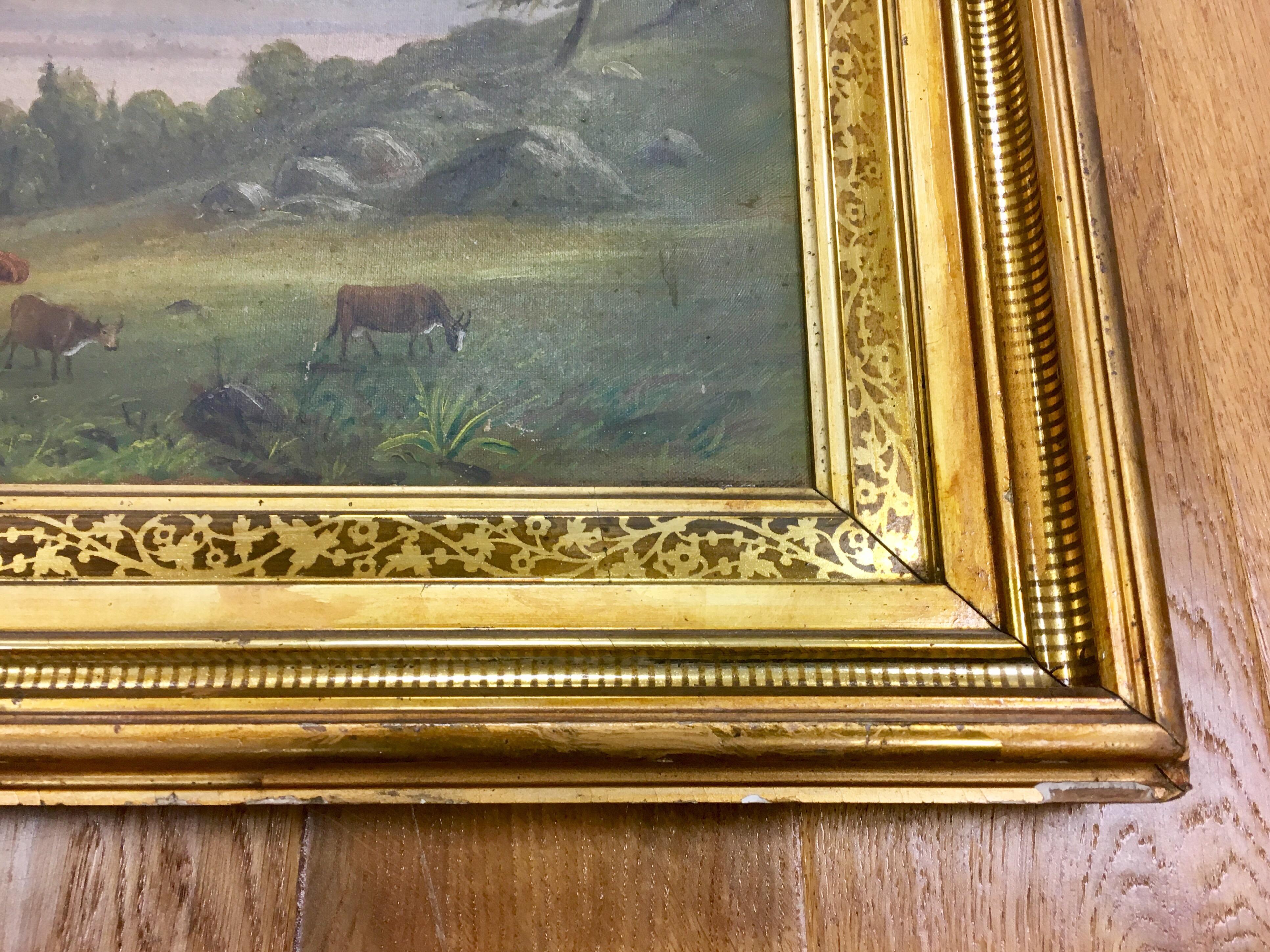 Original Antique Pastoral Hudson River Scene Oil Painting In Good Condition In West Hartford, CT