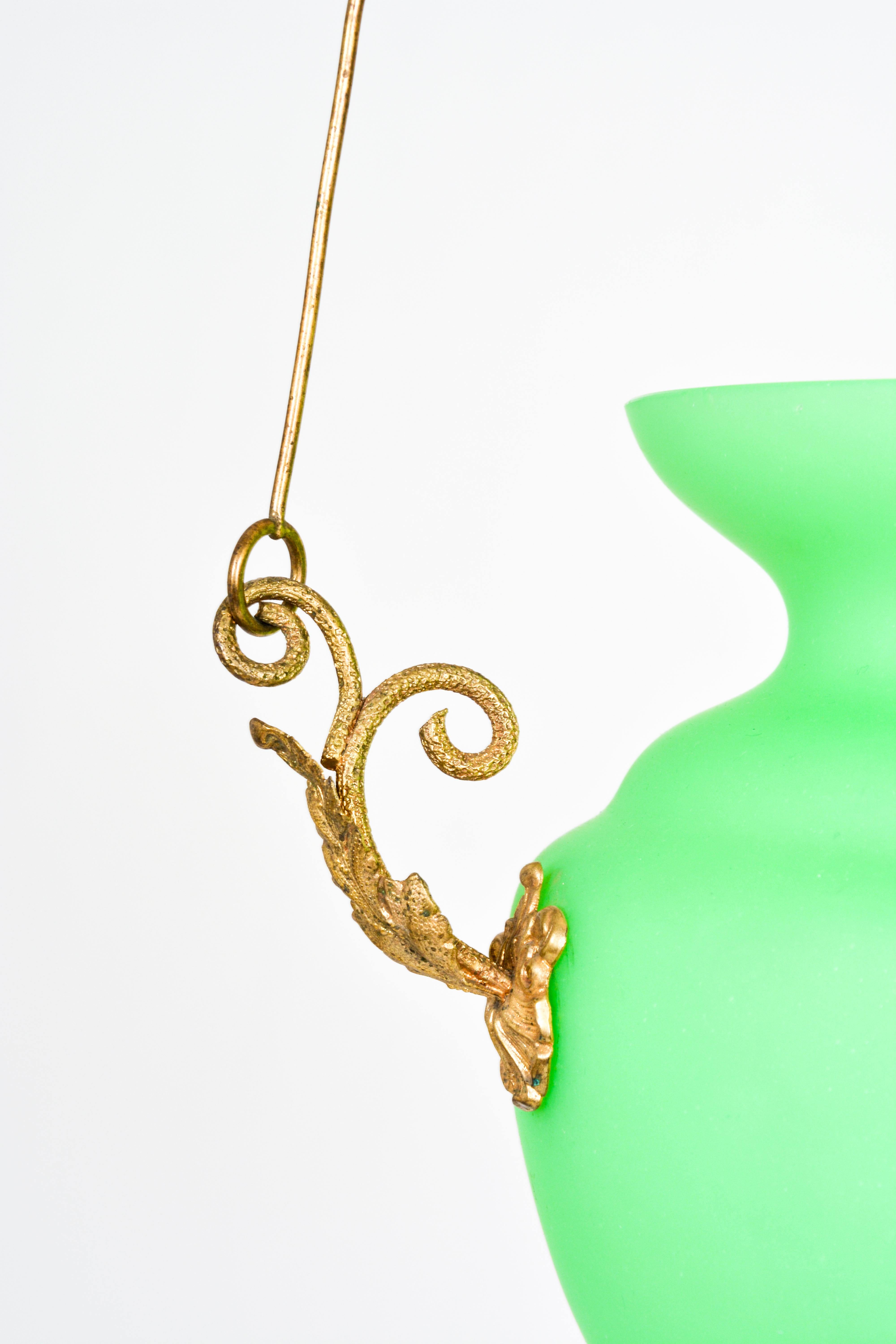Austrian Lobmeyr Restored Biedermeier Green Glass Pendant Lamp Vessel For Sale