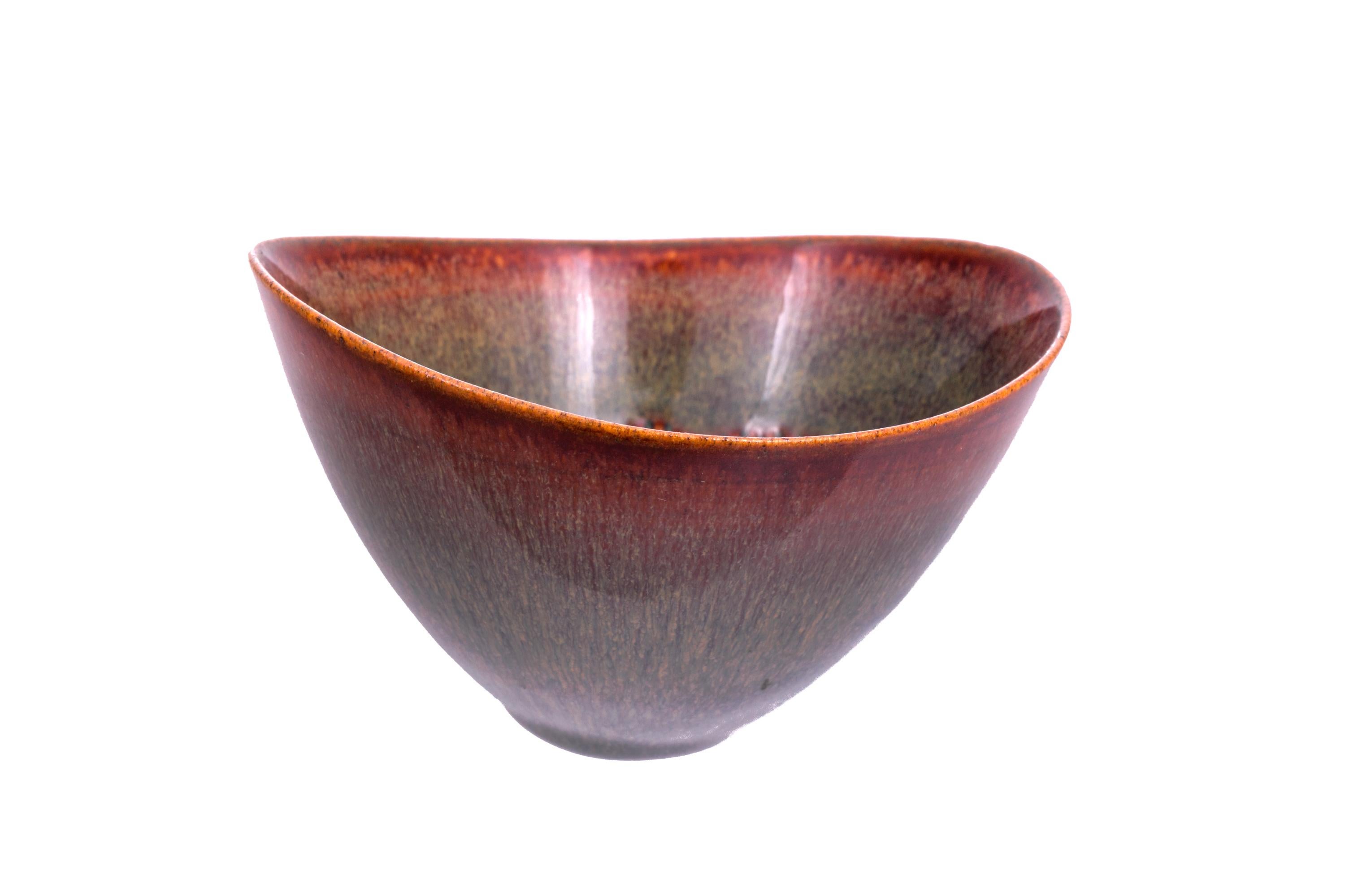 Scandinavian Modern Stig Lindberg Signed Glazed Ceramic Bowl for Gustavberg, Sweden, 1950s