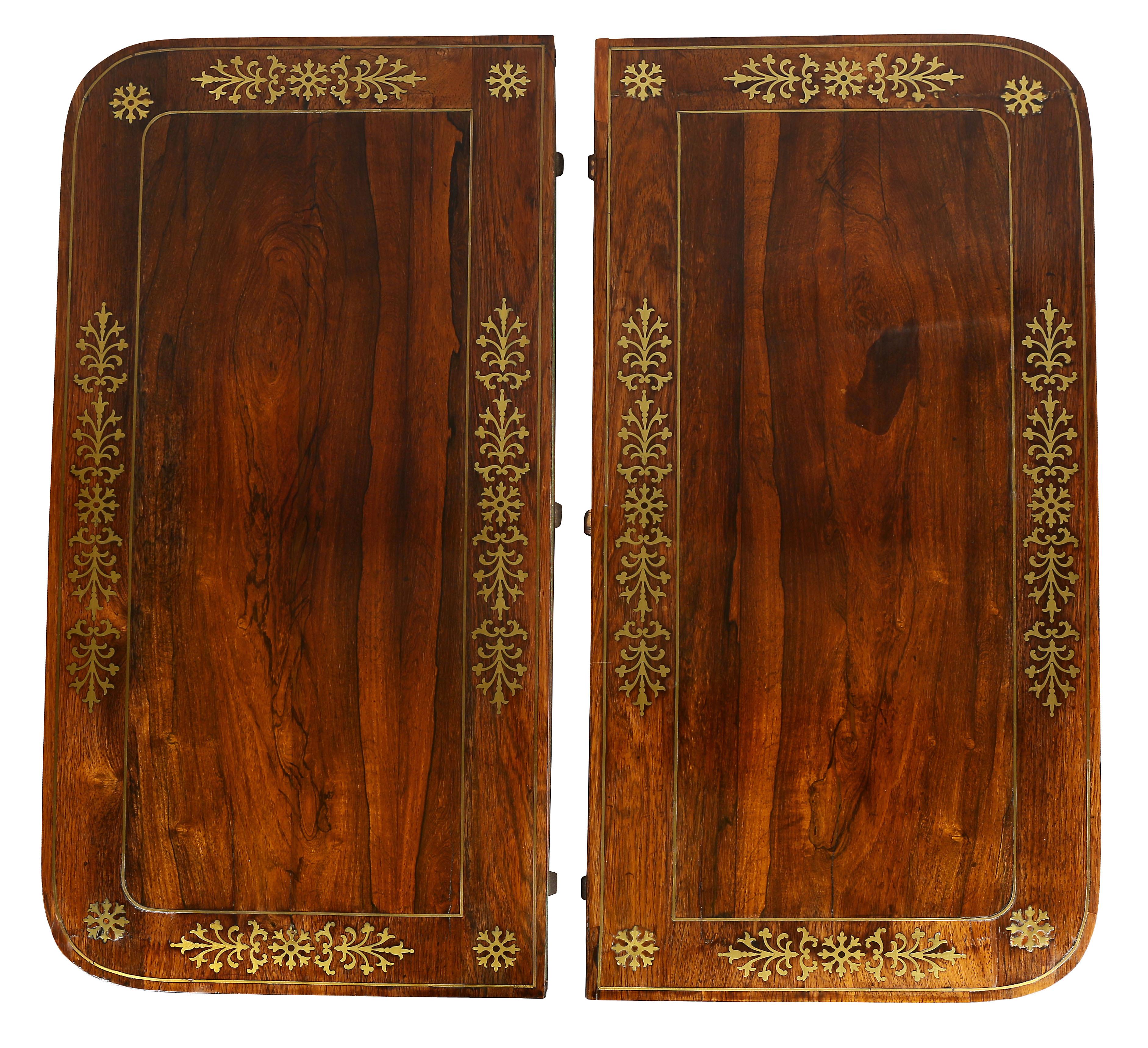 English Pair of Regency Rosewood Brass Inlaid Games Tables
