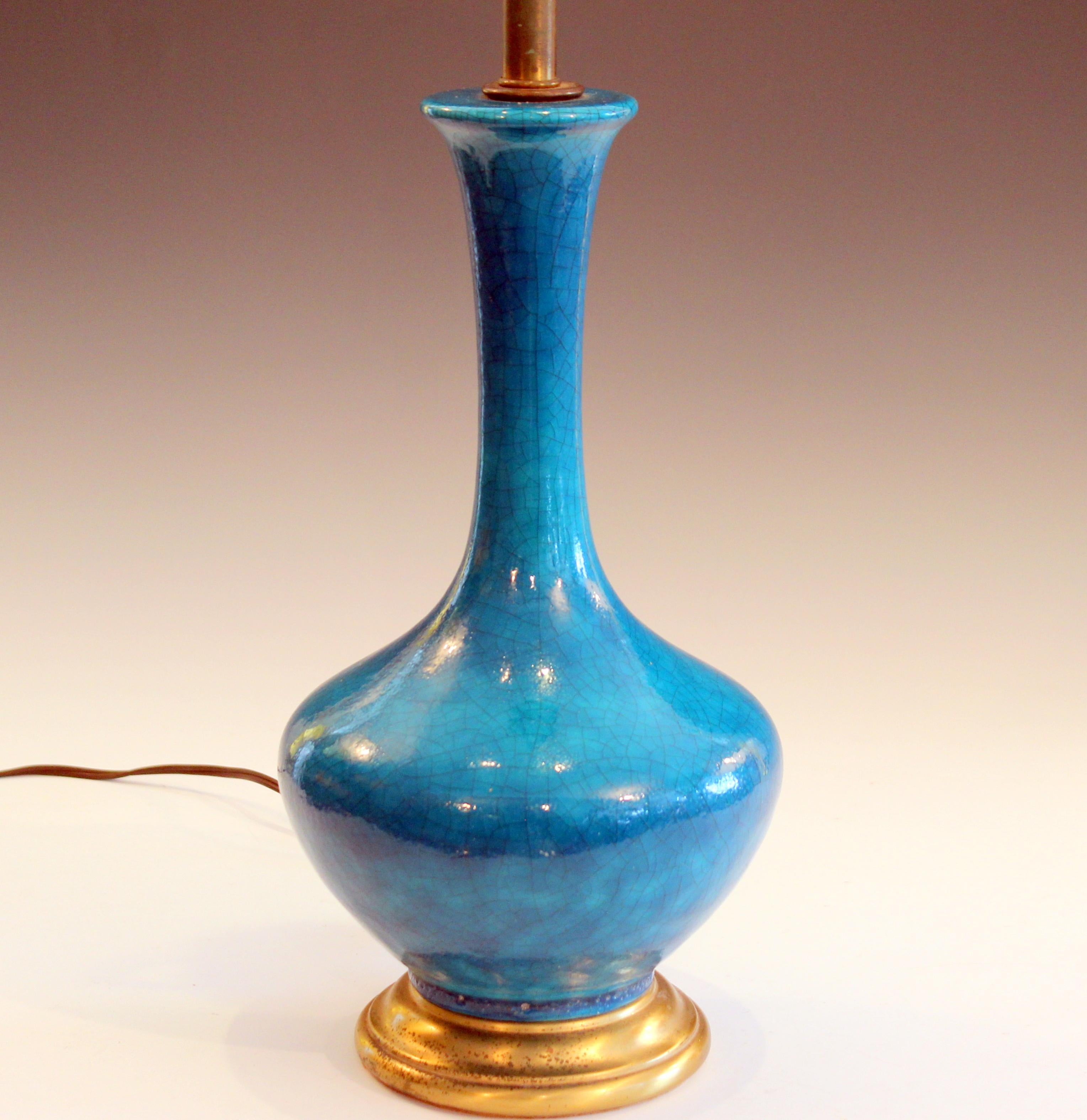 North American Vintage Art Pottery Lamp Old Turquoise Art Deco Egyptian Revival Crackle Glaze