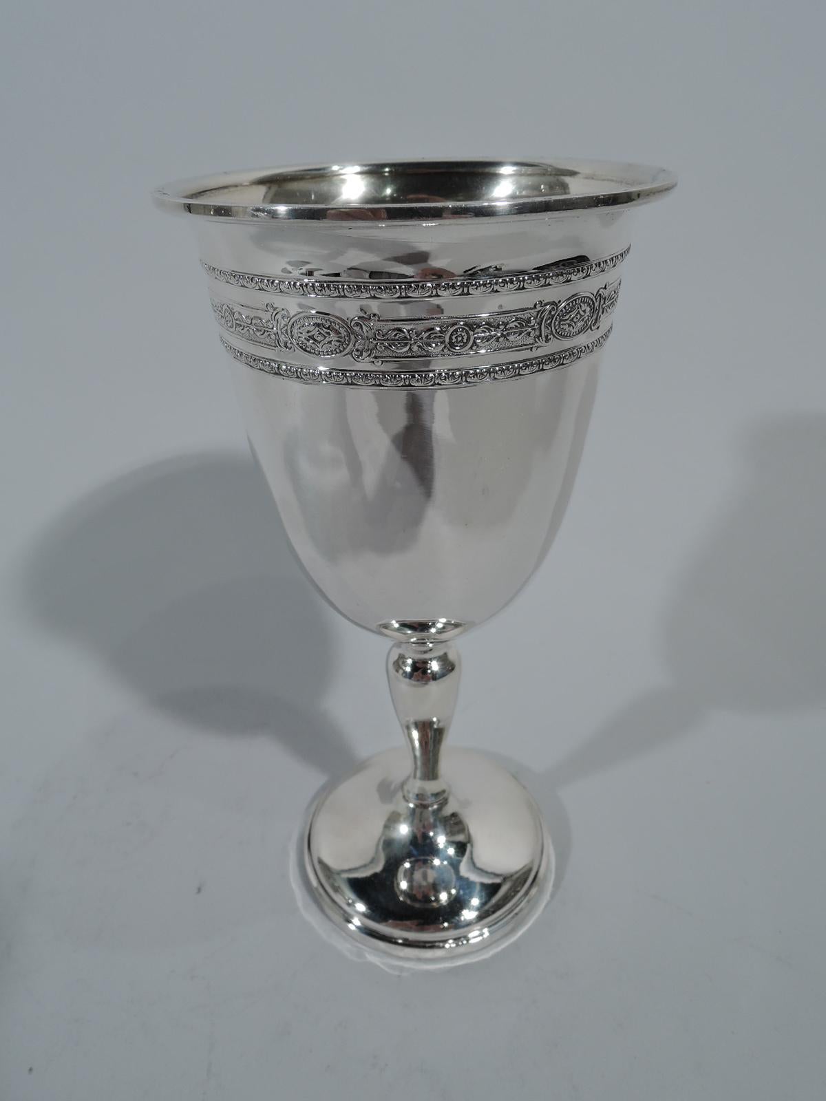 Neoclassical Revival Pair of Antique American Neoclassical Sterling Silver Goblets