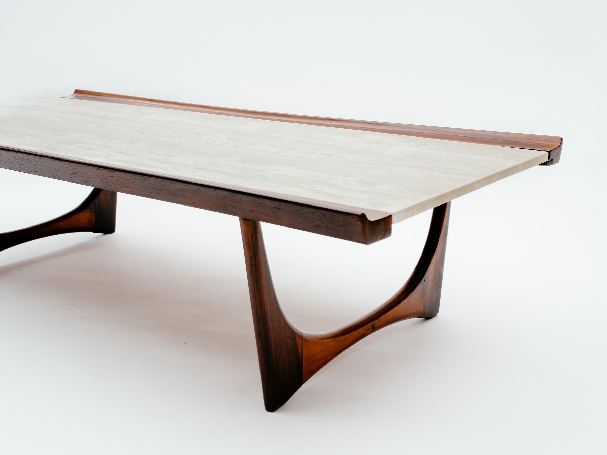Mid-Century Modern Giuseppe Scapinelli Brazilian Rosewood and Travertine Coffee Table