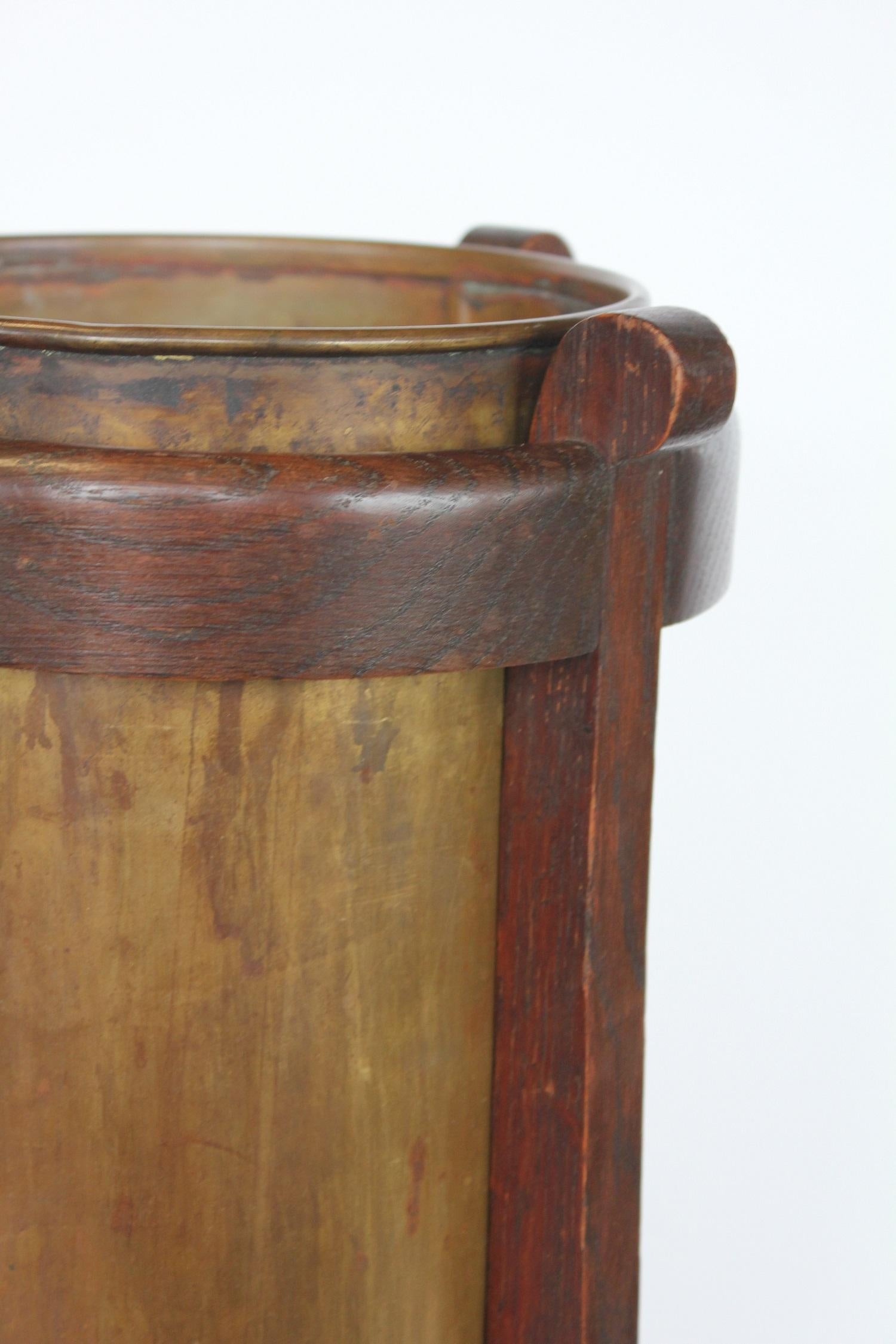 American Mission Oak and Brass Umbrella Stand by the Lakeside Craft Shops For Sale