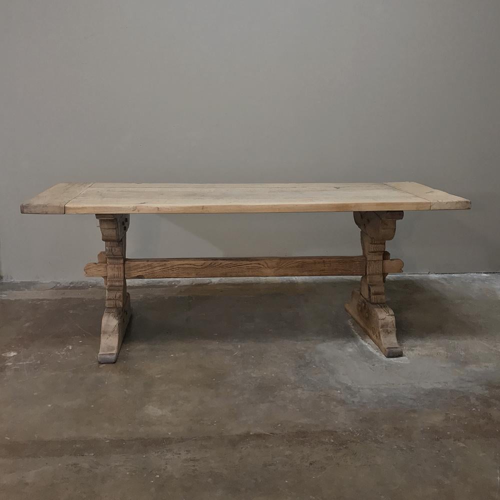 Hand-Crafted 19th Century Country French Provincial Stripped Oak Trestle Table