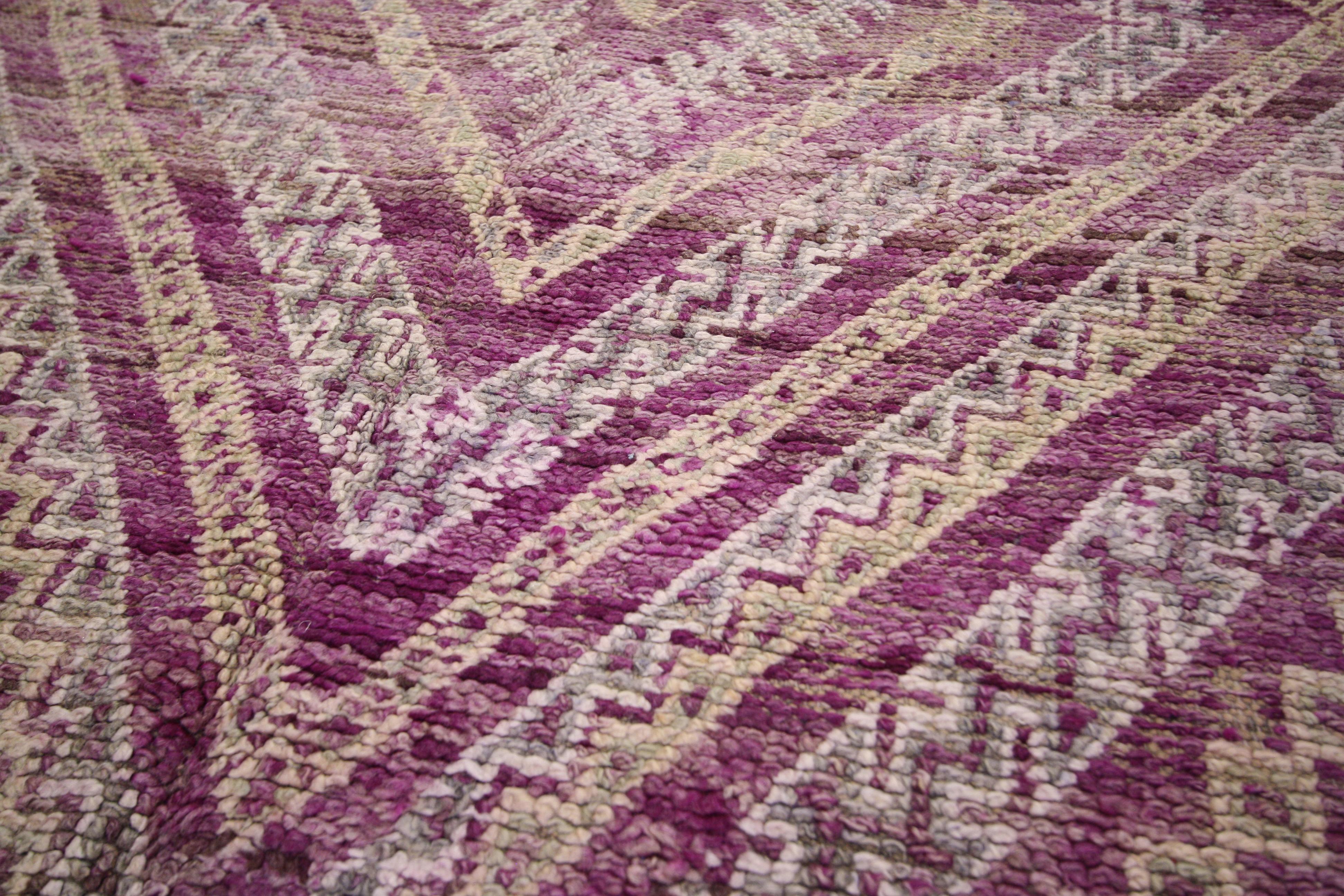 Tribal Vintage Purple Beni M'Guild Moroccan Rug with Memphis Design Postmodern Style