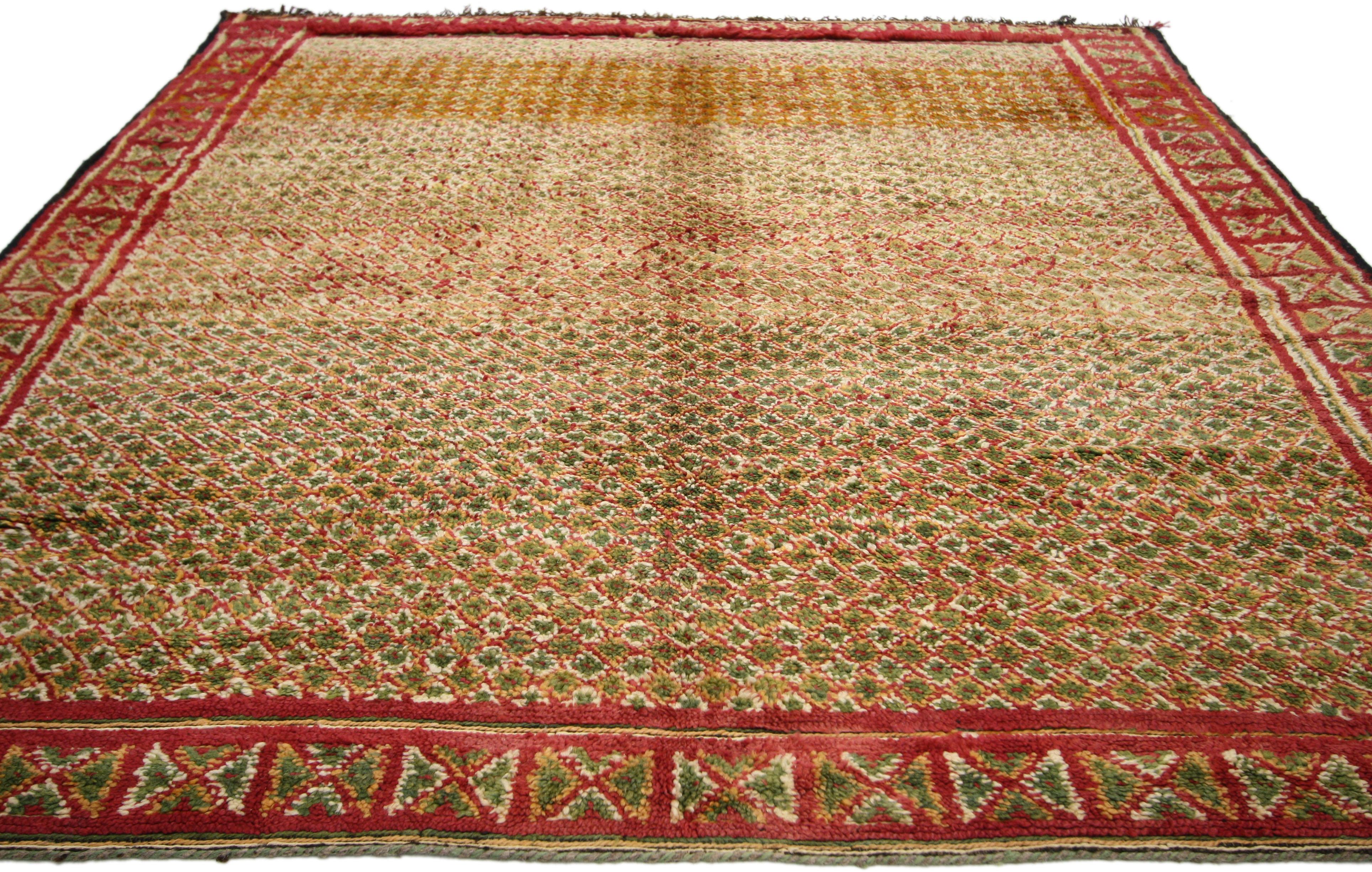Hand-Knotted Vintage Berber Moroccan Rug with Tribal Style, Earthy Rustic Moroccan Berber Rug