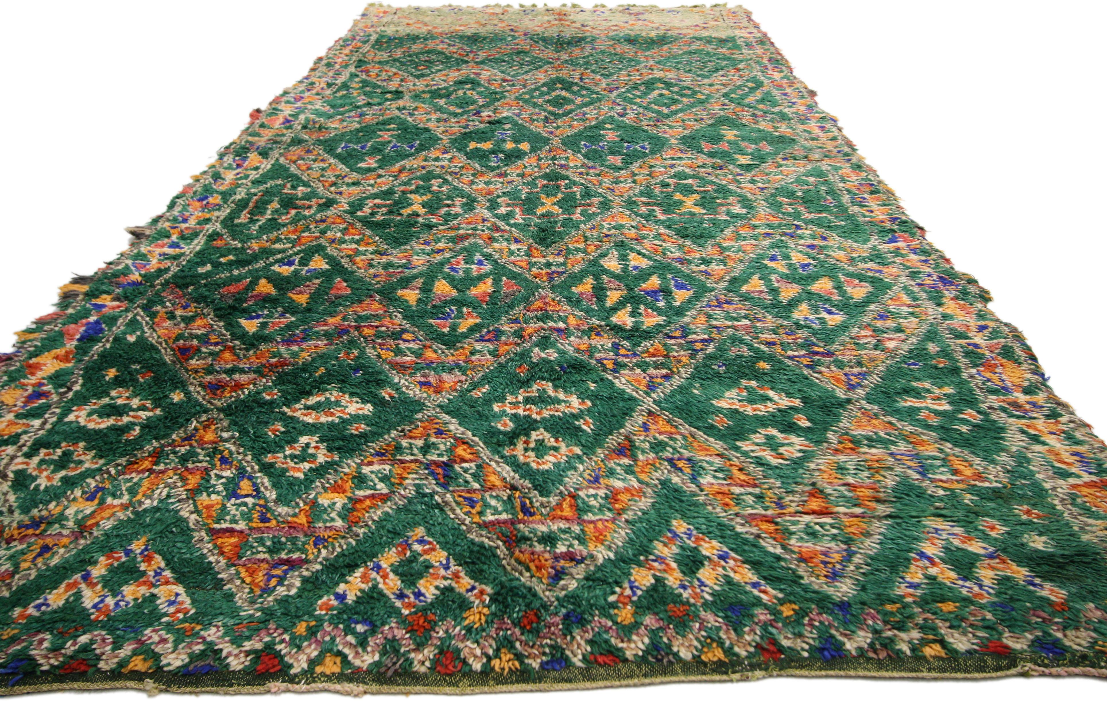 Hand-Knotted Vintage Green Beni M'Guild Moroccan Rug with Tribal Style, Berber Moroccan Rug