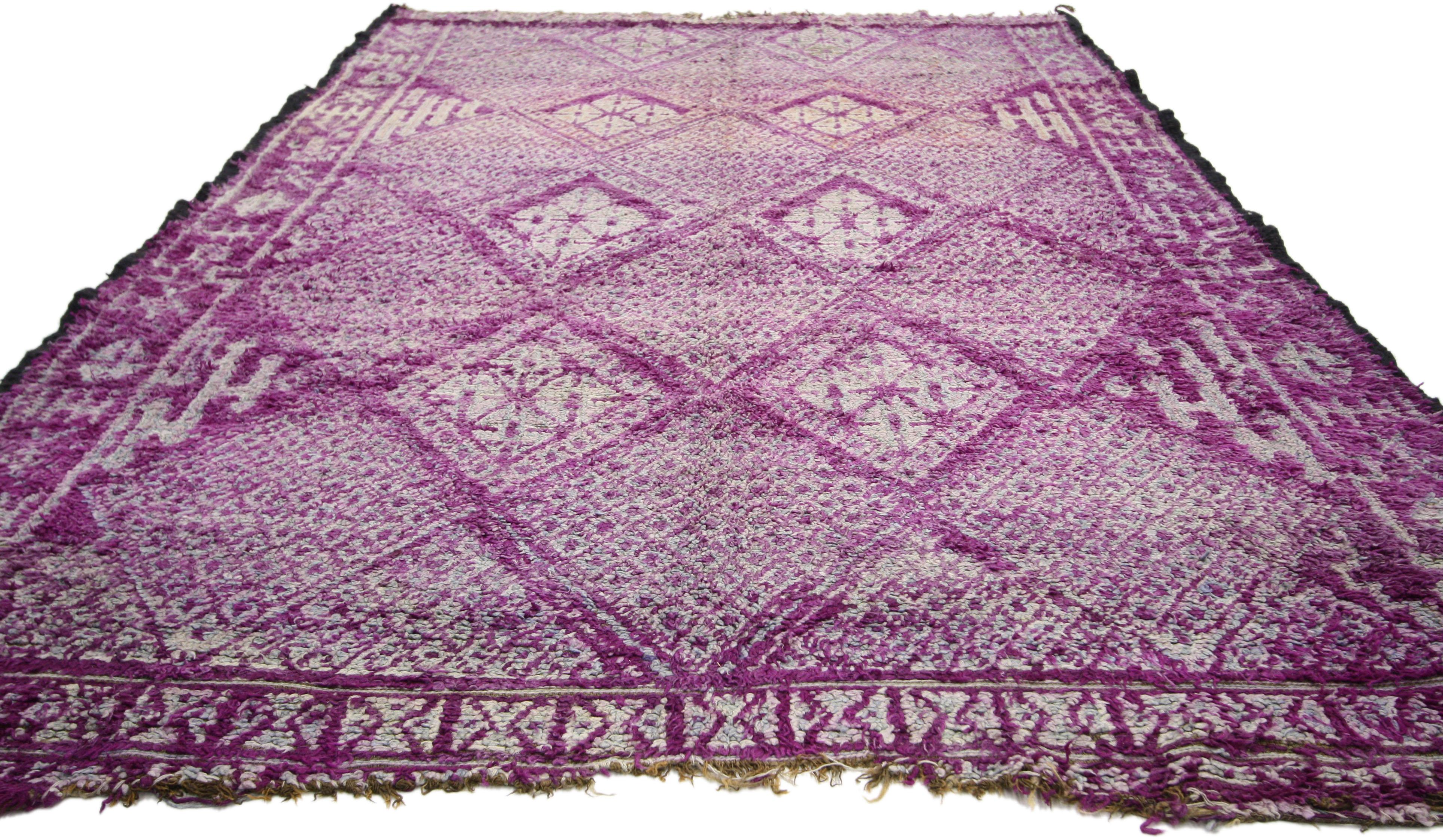 Hand-Knotted Vintage Purple Beni M'Guild Moroccan Rug with Tribal Vibes and Post-Modern Style