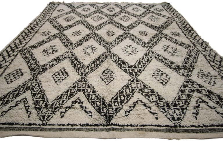 Hand-Knotted Vintage Beni Ourain Moroccan Rug with Tribal Style, Beni Ourain Rug For Sale