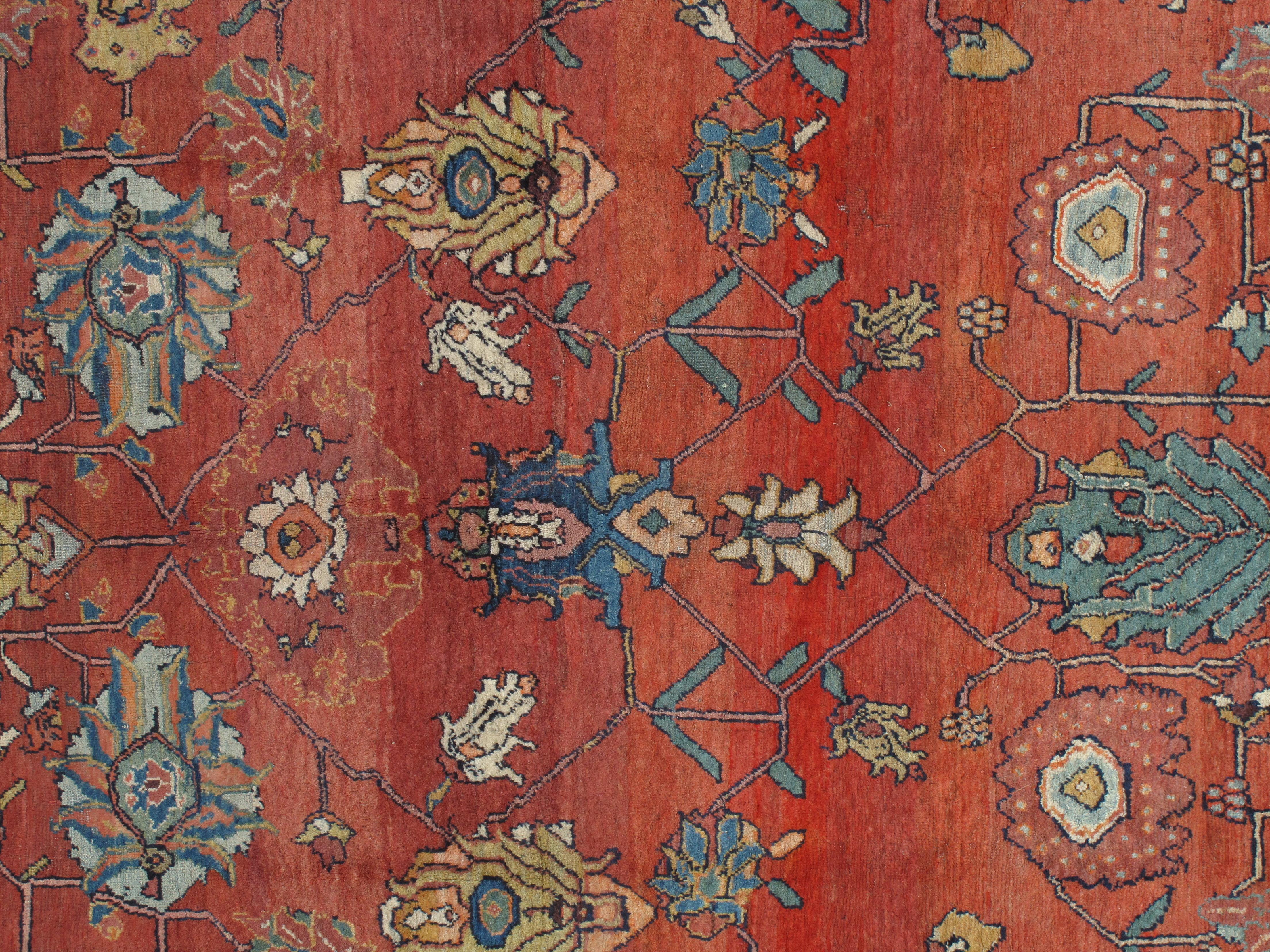 Hand-Knotted Antique North West Persian Carpet, Handmade Rust Red, Navy, Wool, Allover Design For Sale