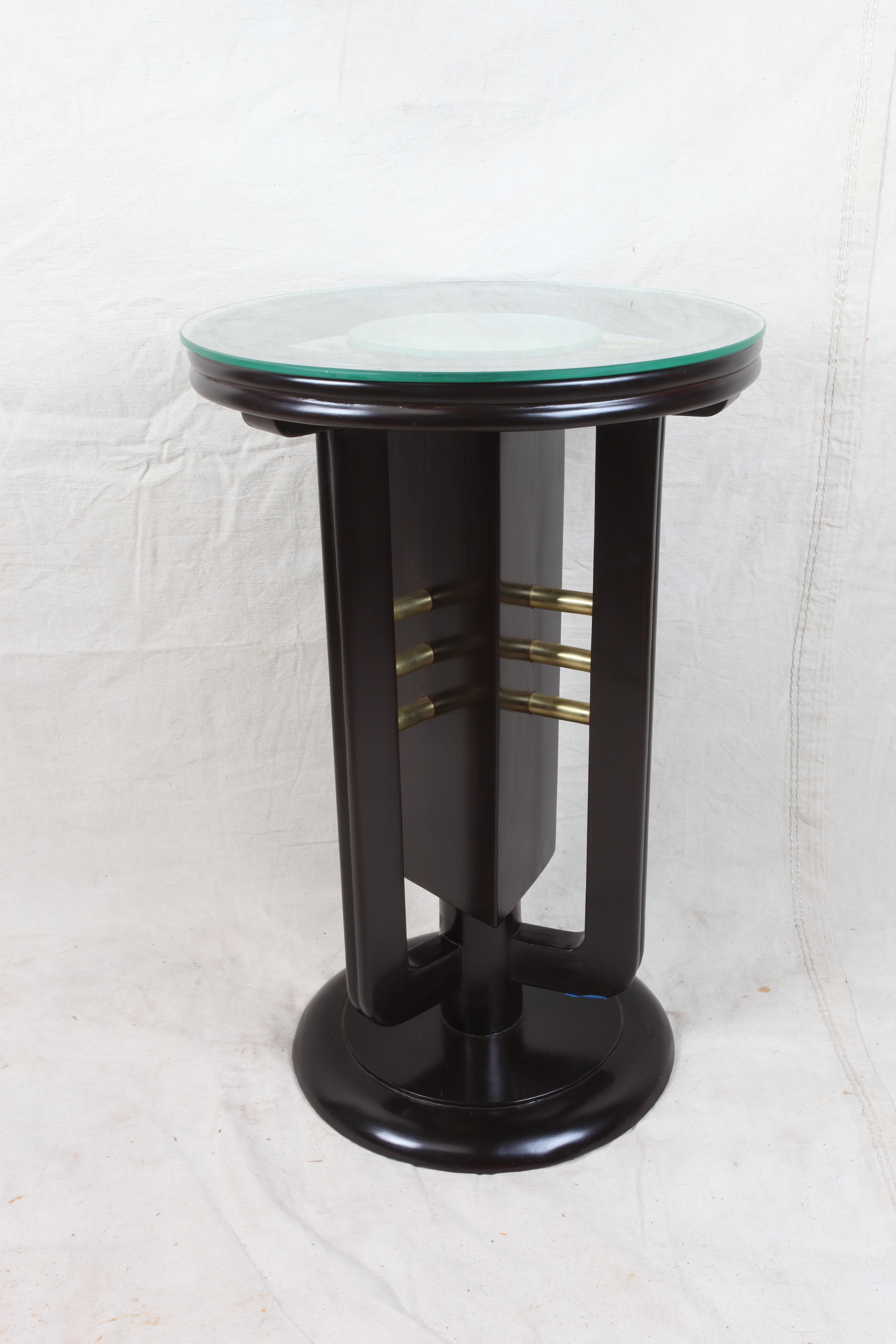 European Pair of Art Deco Teak and Brass Side Tables