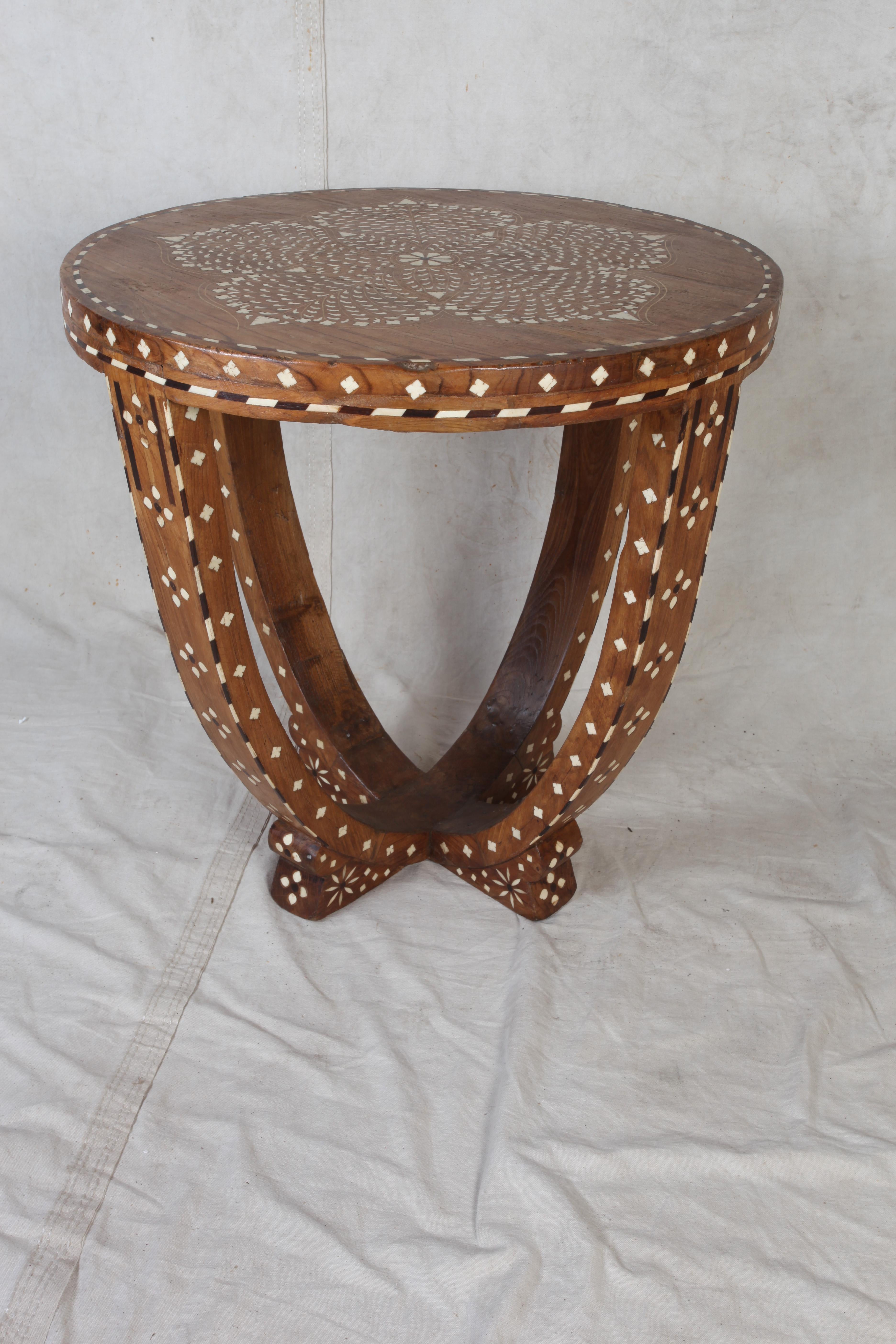 Anglo-Indian Teak Side or Center Table with Bone Inlay, India