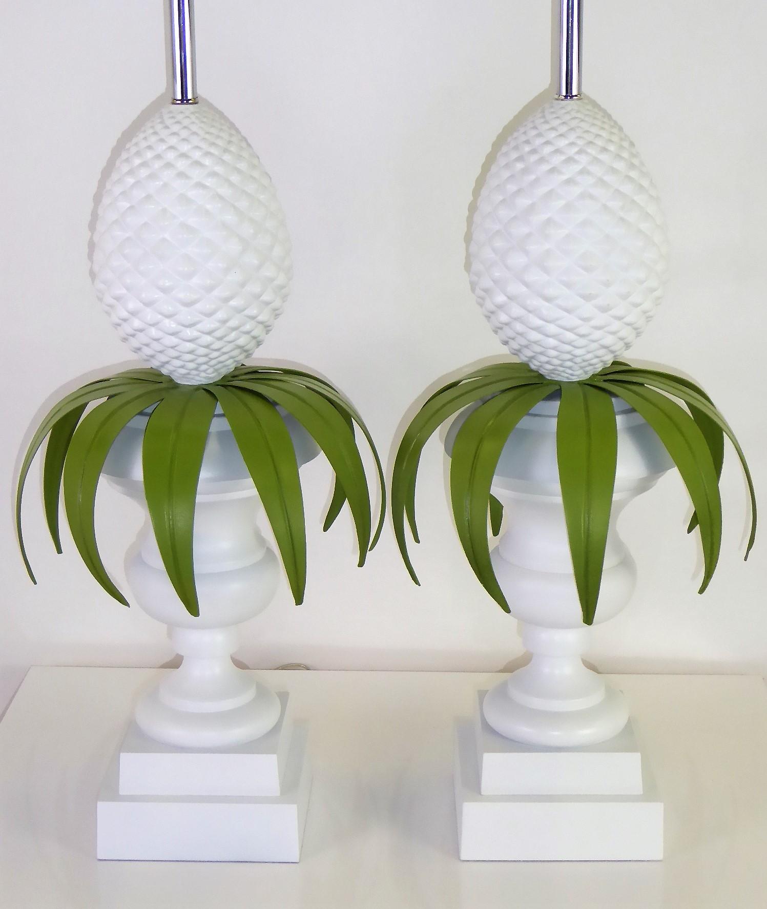 American Pair 1970s Lacquered Pineapple Topiary Table Lamps by Norman Perry Inc.