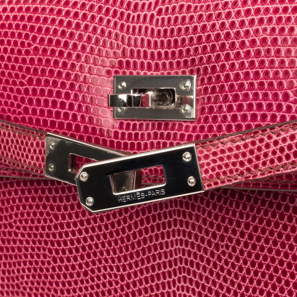 Hermes Kelly Sellers 25 Fuschia Pink Lizard Palladium Hardware Limited Edition Excellent état - En vente à Miami, FL