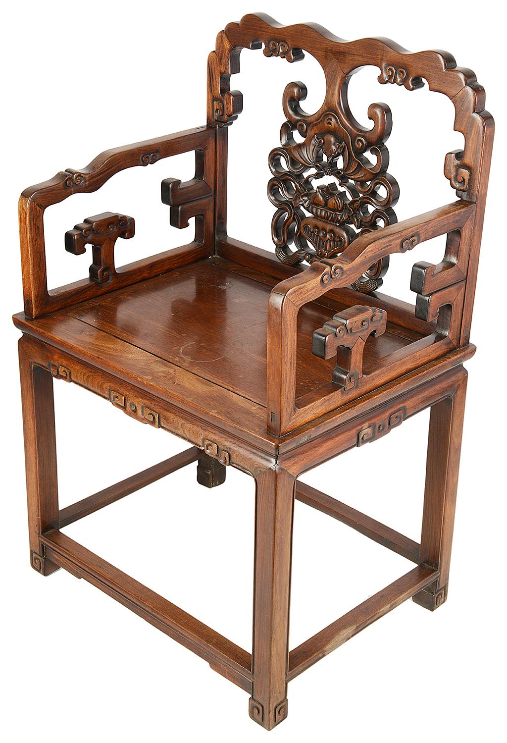 Carved 19th Century Chinese Hardwood Armchair