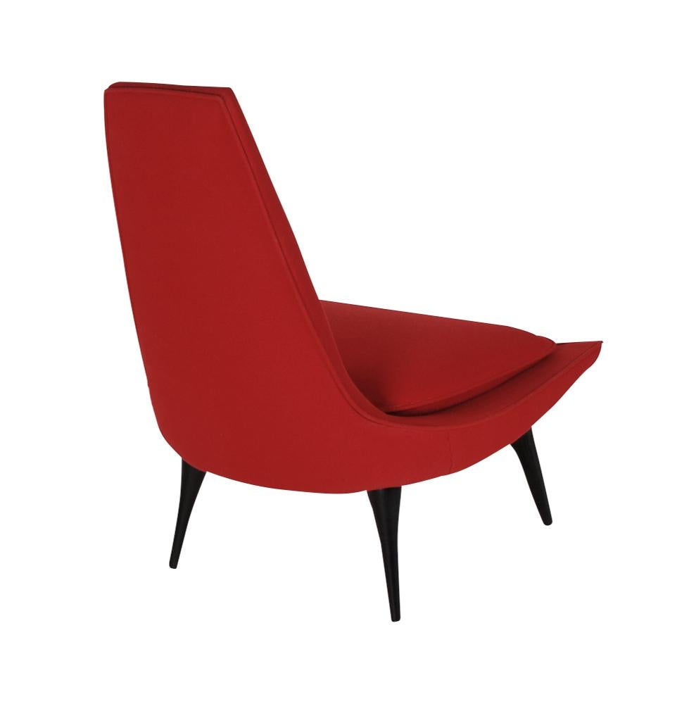 Mid-Century Modern Sculptural Lounge Chair by Karpen of California in Red Wool In Excellent Condition In Philadelphia, PA