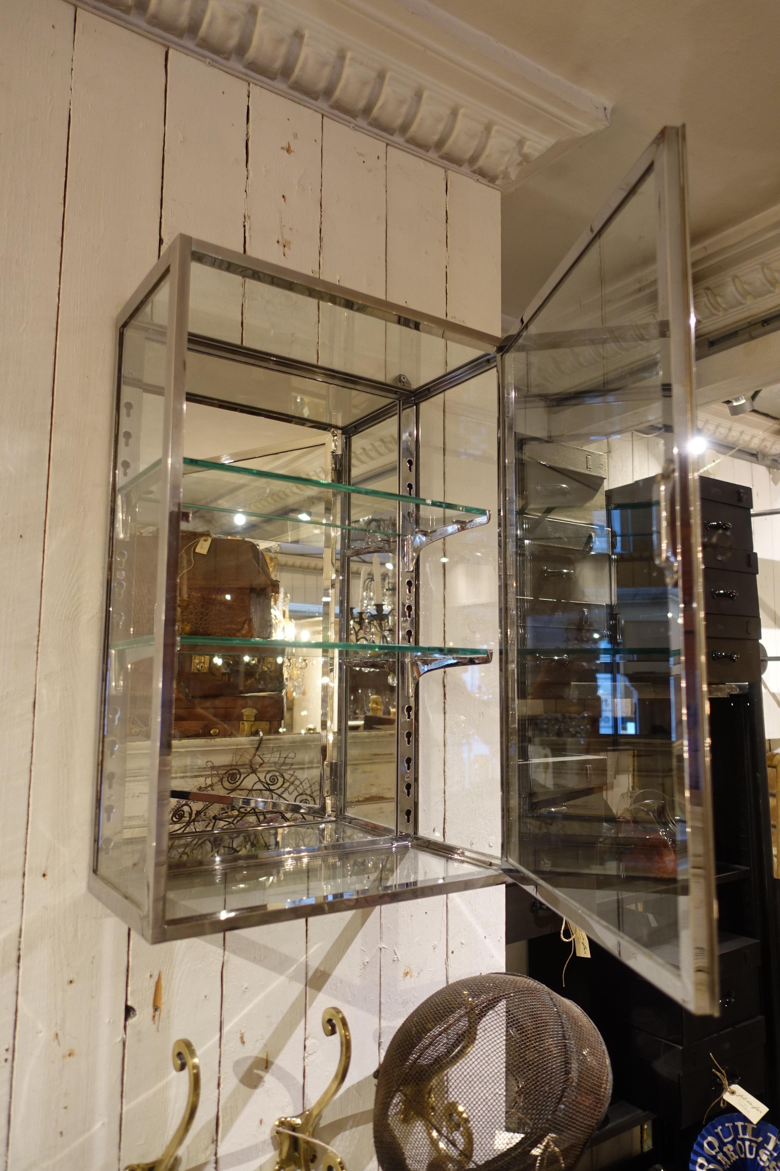 Mid-20th Century French Art Deco Chrome on Brass Wall Vitrine