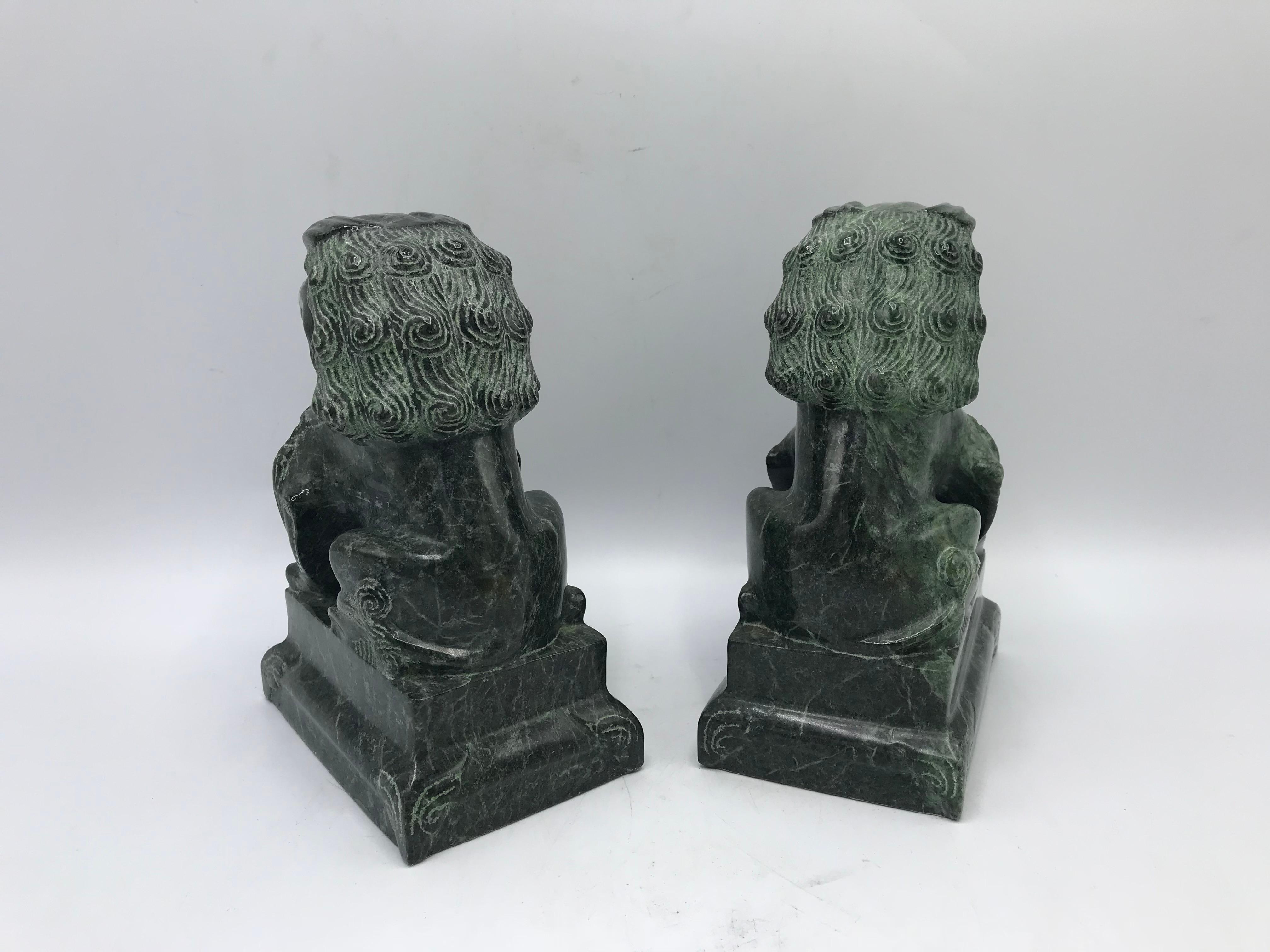 1960s Green Marble Foo Dog Sculptures, Pair In Excellent Condition In Richmond, VA