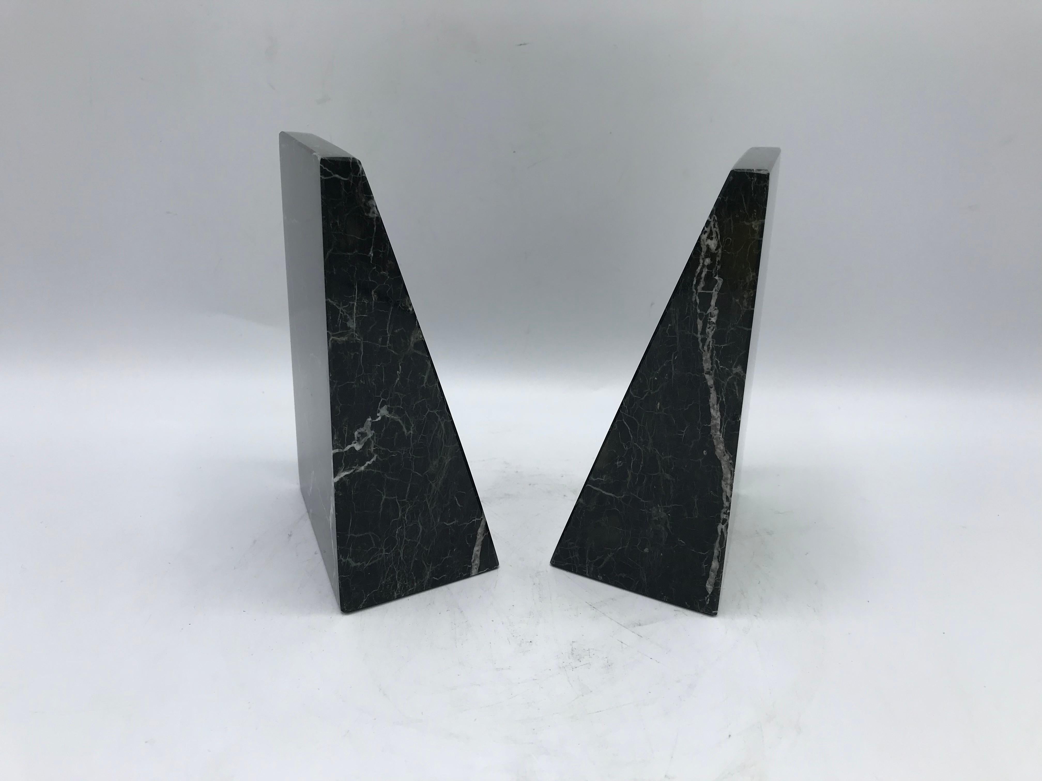 1970s Italian Modern Green and Black Marble Bookends, Pair In Good Condition In Richmond, VA