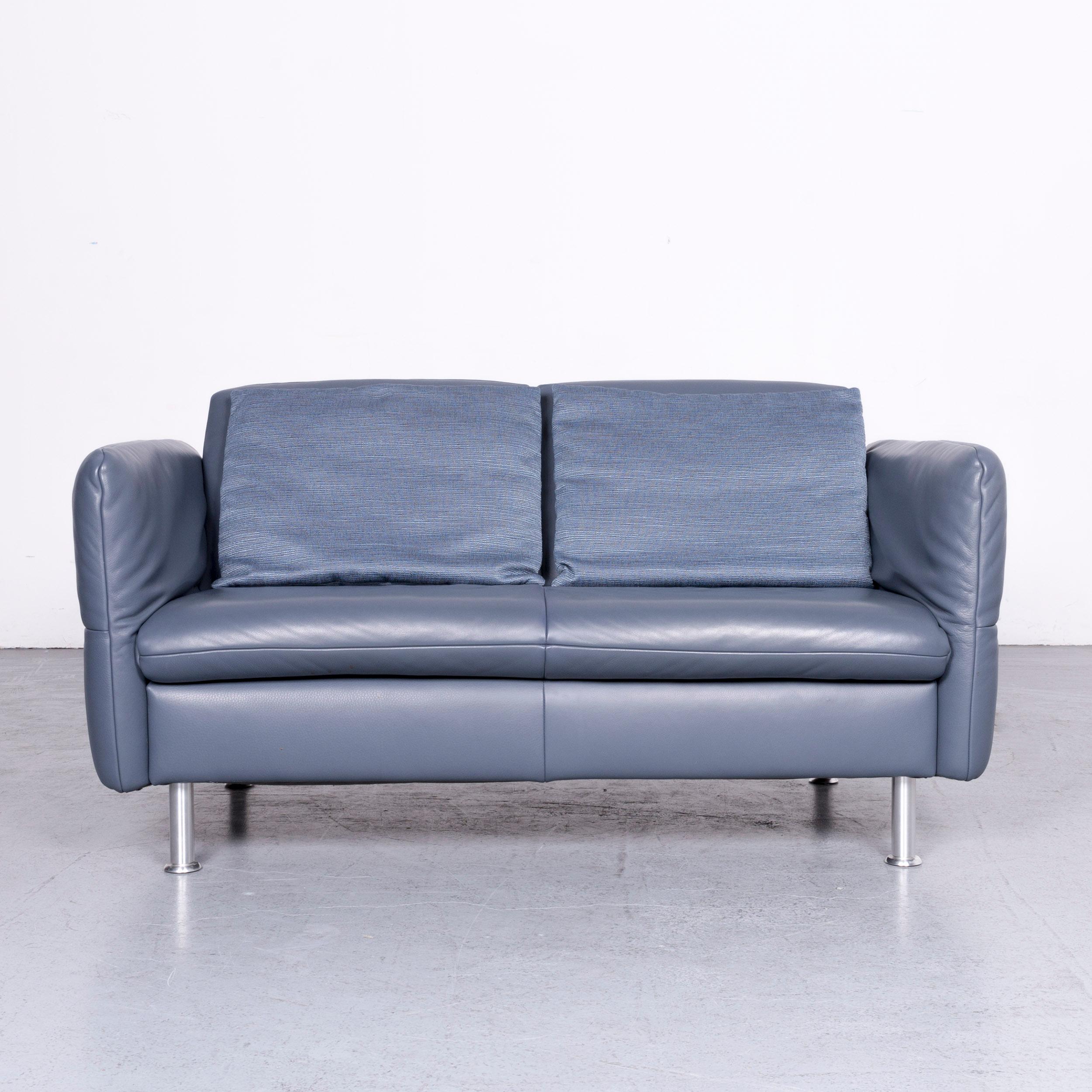 Koinor Designer Two-Seat Sofa Blue Leather Couch In Good Condition In Cologne, DE