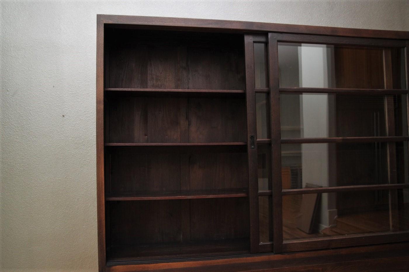 20th Century Ebonized Wood and Glass Bookcase Cabinet For Sale