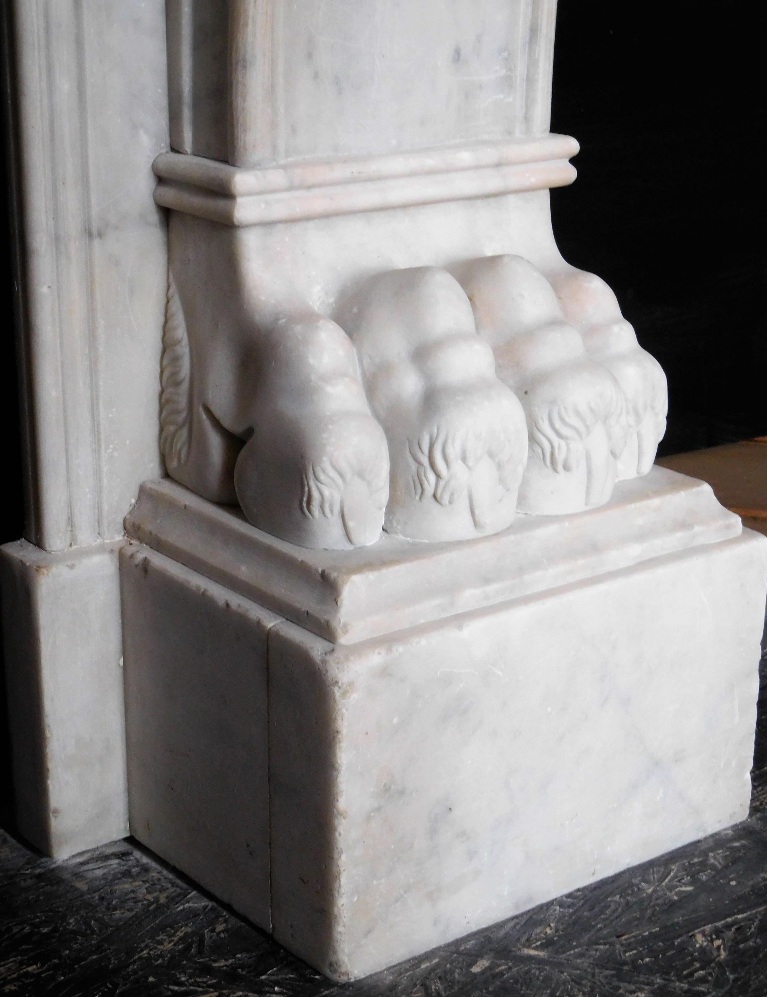Napoleon III EMPIRE Fireplace Lion's Paws in Carrara Marble For Sale