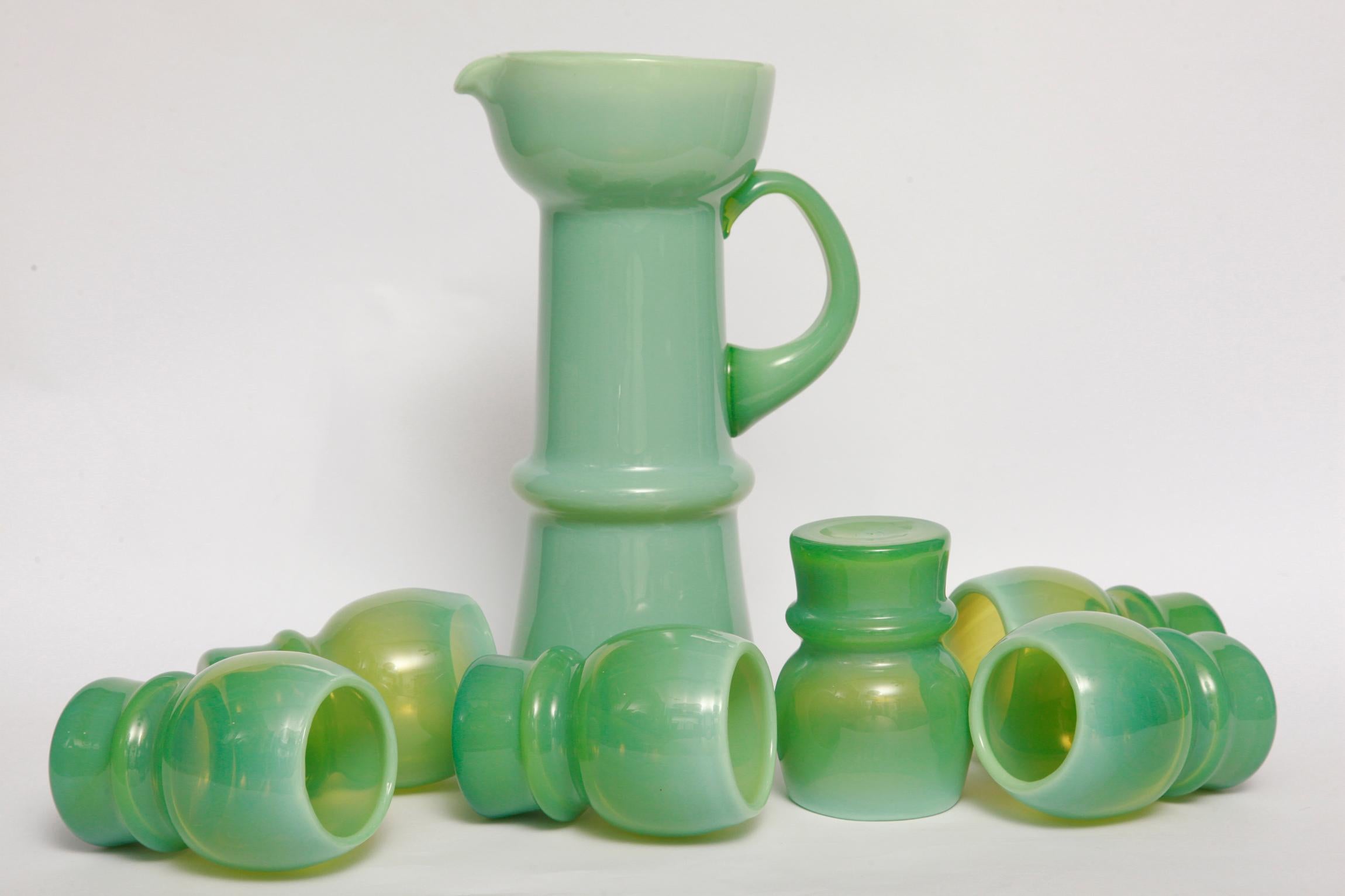 Mid-Century Modern Glass Set Mint-Colored for Juices by Zbigniew Horbowy, Poland, 1960s