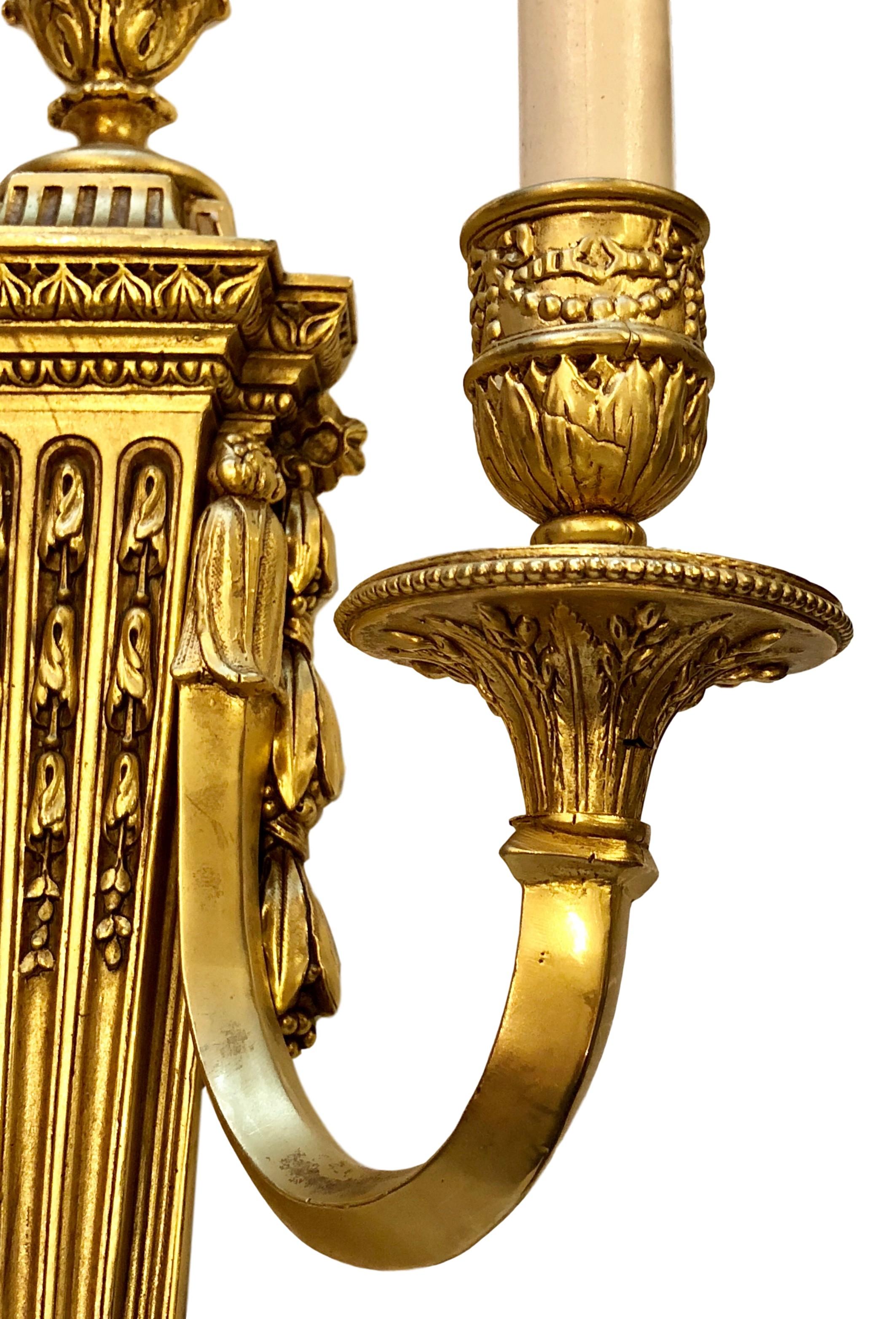 Pair of Neoclassic Gilt Caldwell Sconces In Excellent Condition For Sale In New York, NY