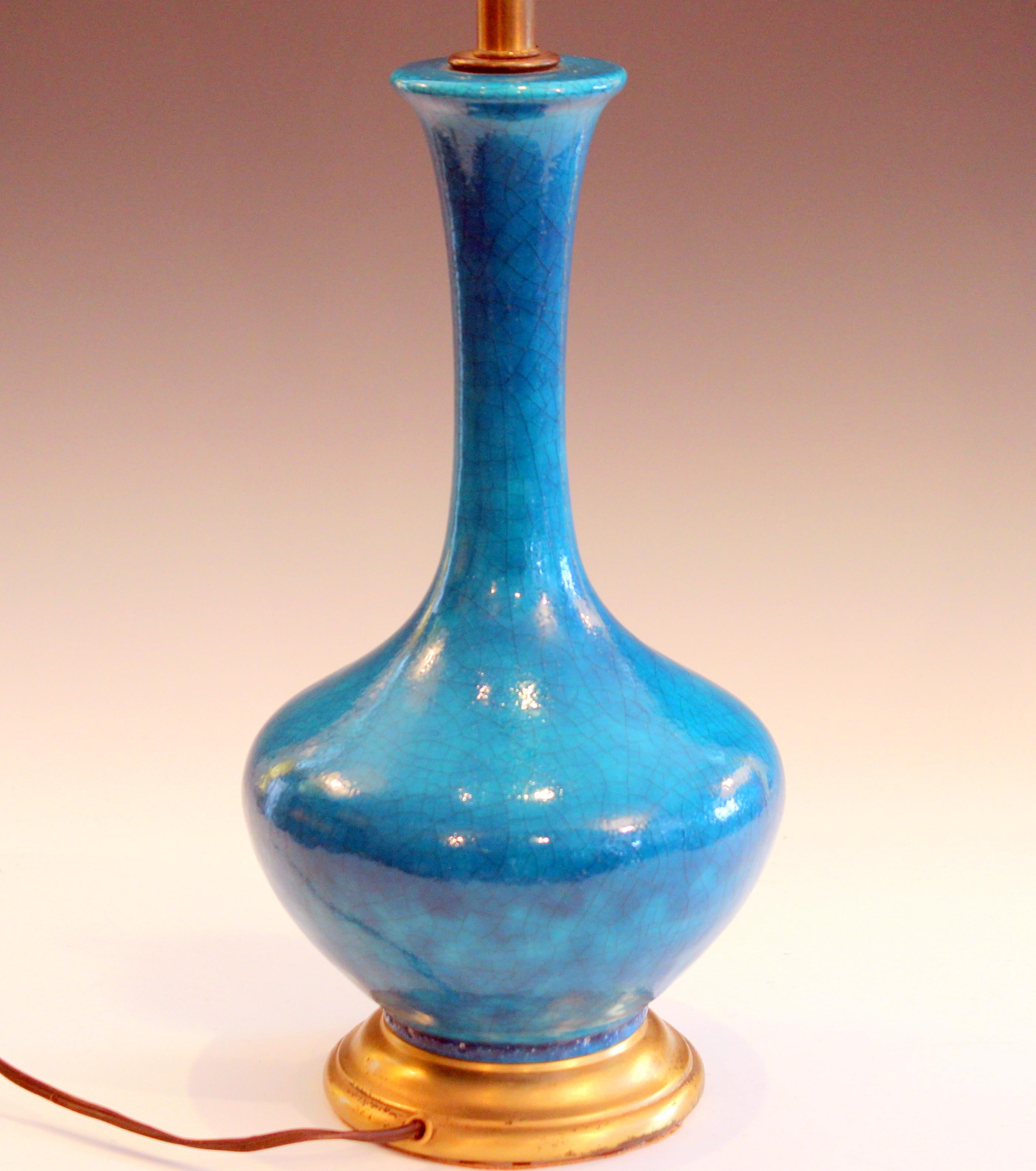 Molded Vintage Art Pottery Lamp Old Turquoise Art Deco Egyptian Revival Crackle Glaze