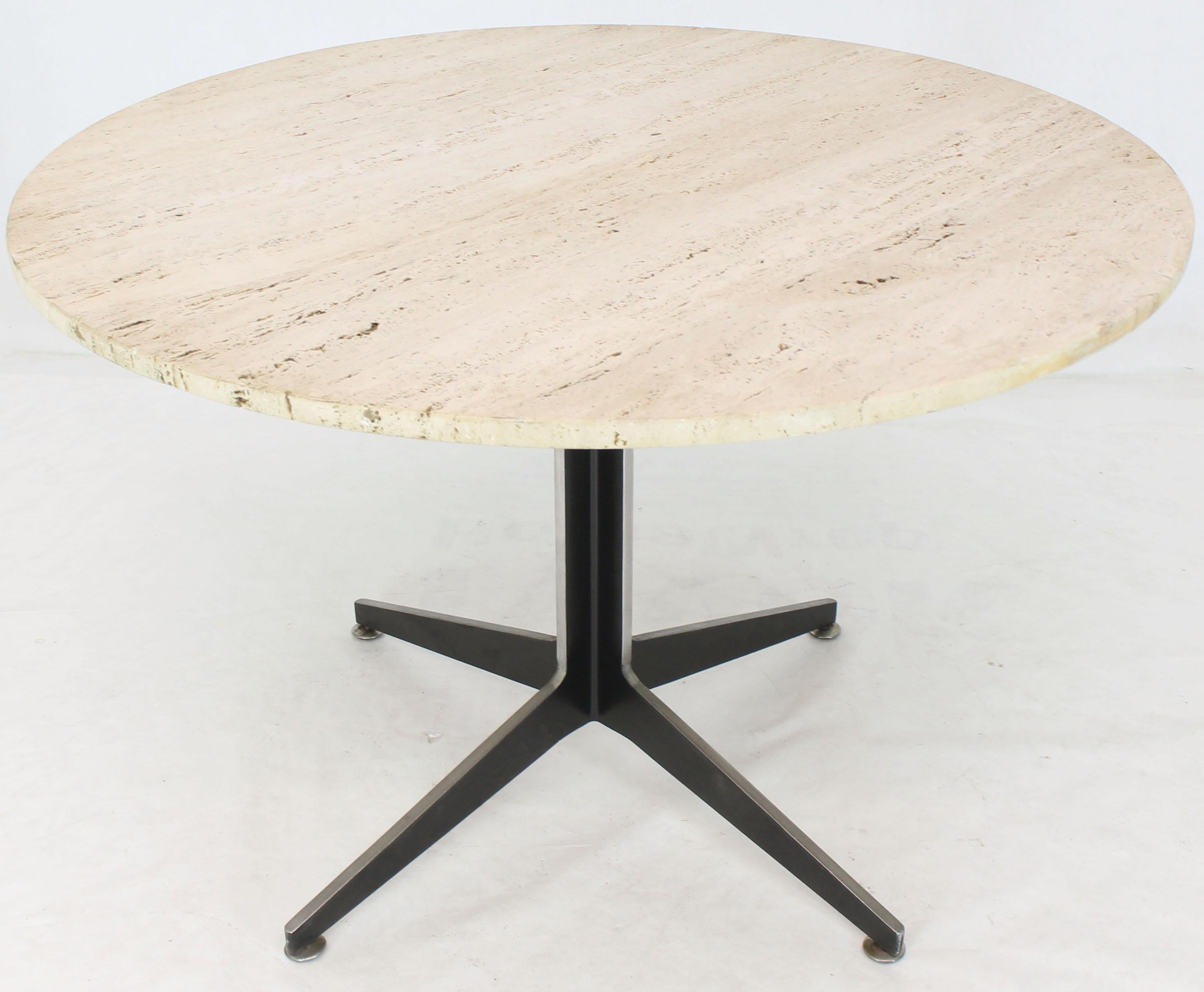 American Round Travertine Top Fabricated Aluminium X-Base Cafe Dining Table
