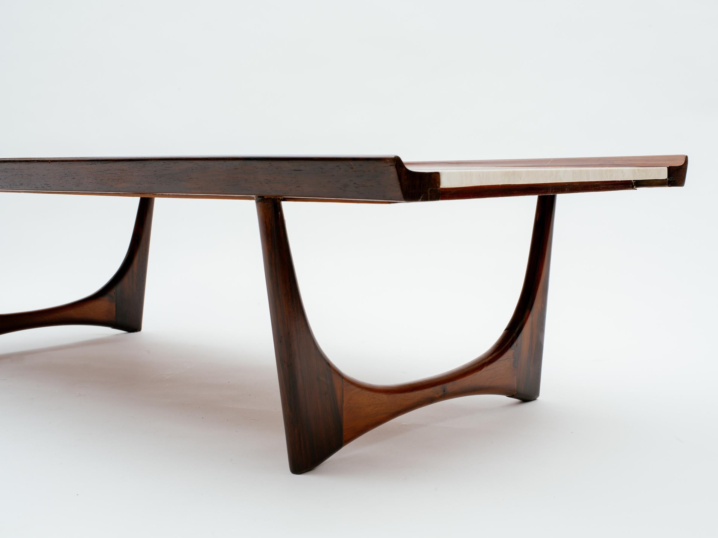 Carved Giuseppe Scapinelli Brazilian Rosewood and Travertine Coffee Table