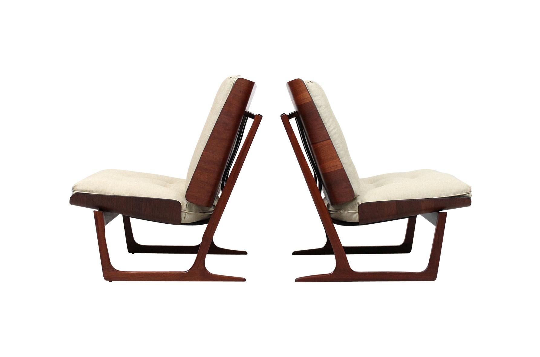 Danish Pair of Plywood Lounge Chairs