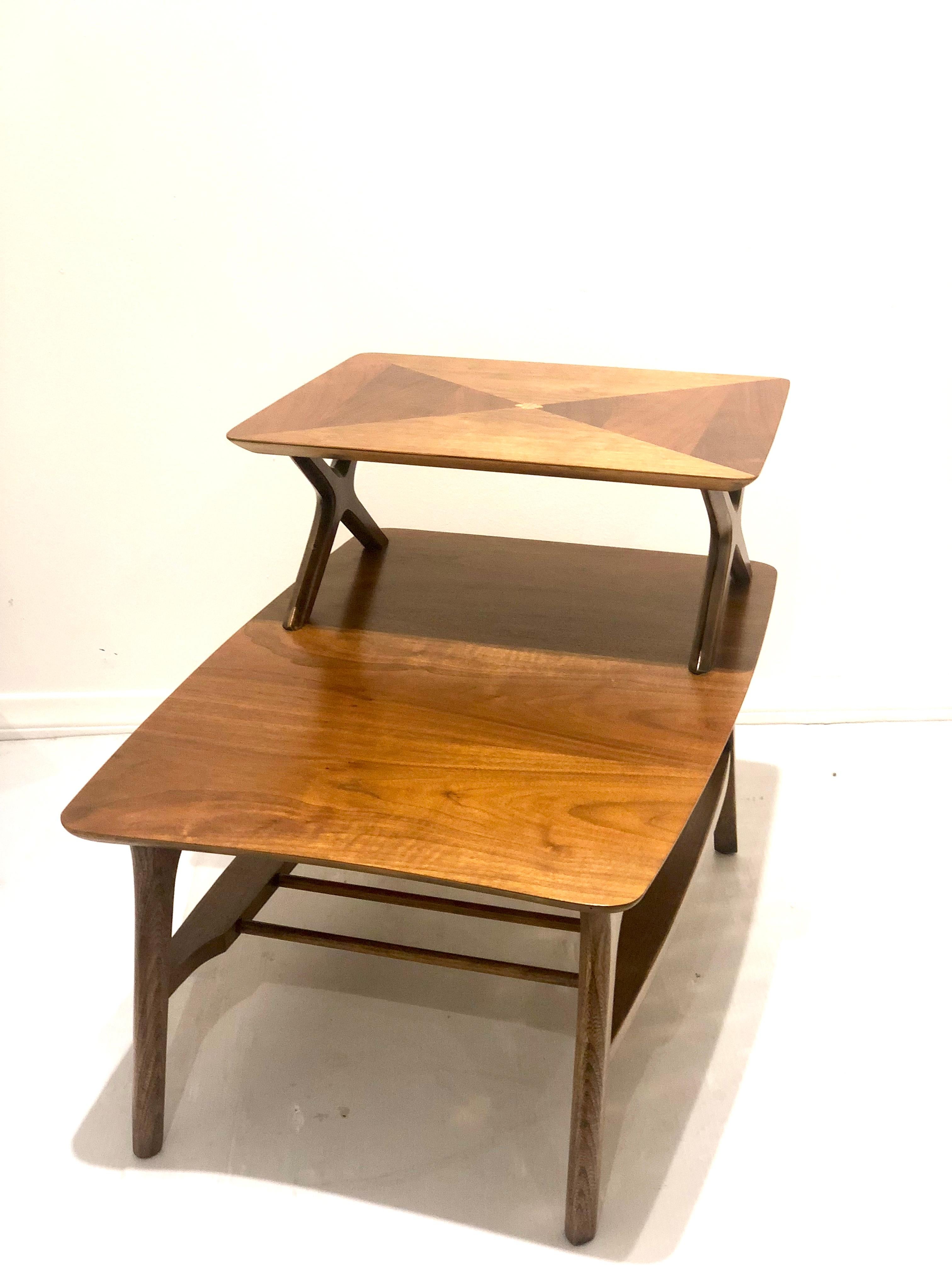 20th Century American Mid-Century Modern Pair of Walnut Step End Tables
