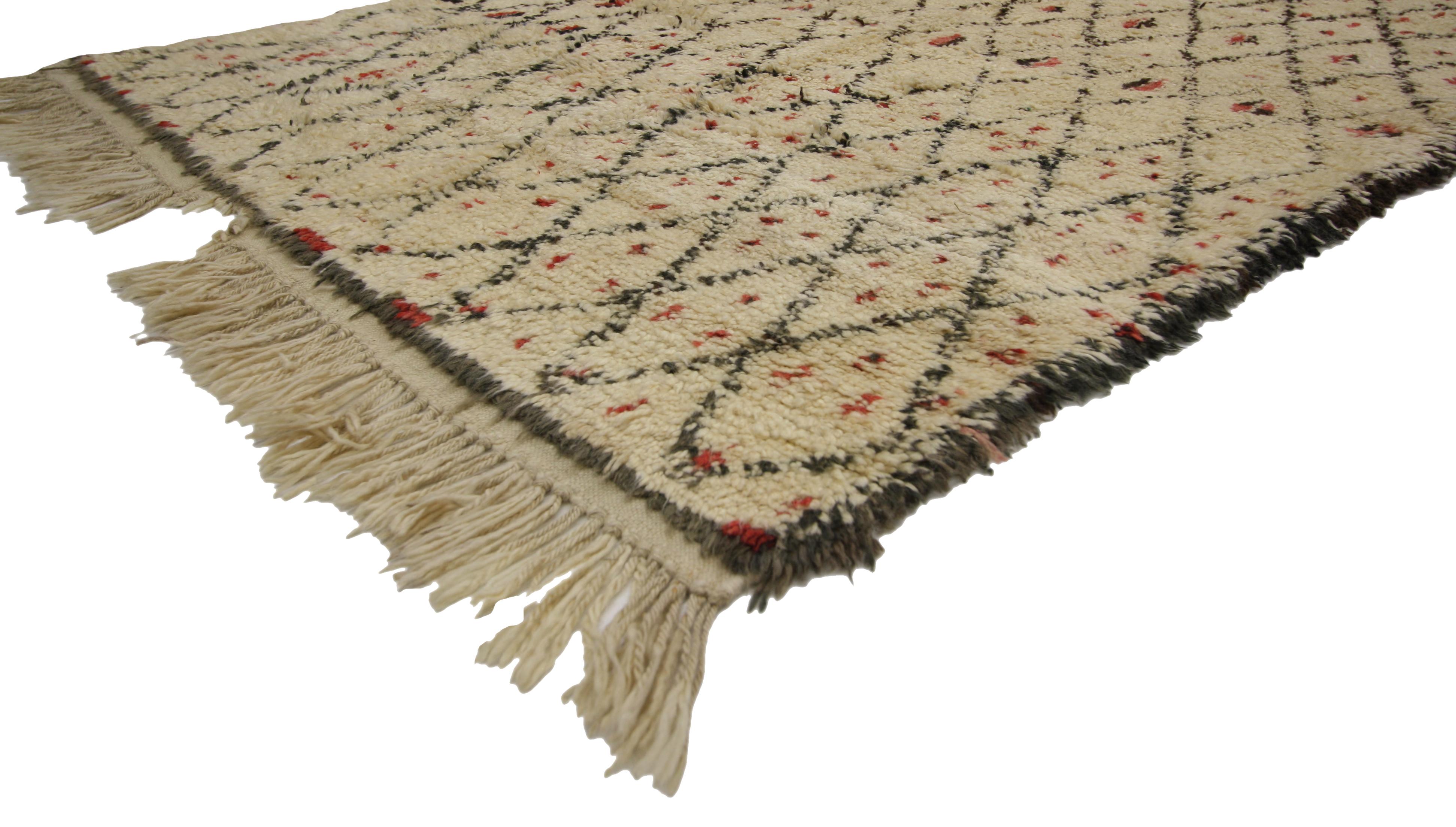 Hand-Knotted Vintage Berber Moroccan Azilal Rug with Mid-Century Modern Style For Sale