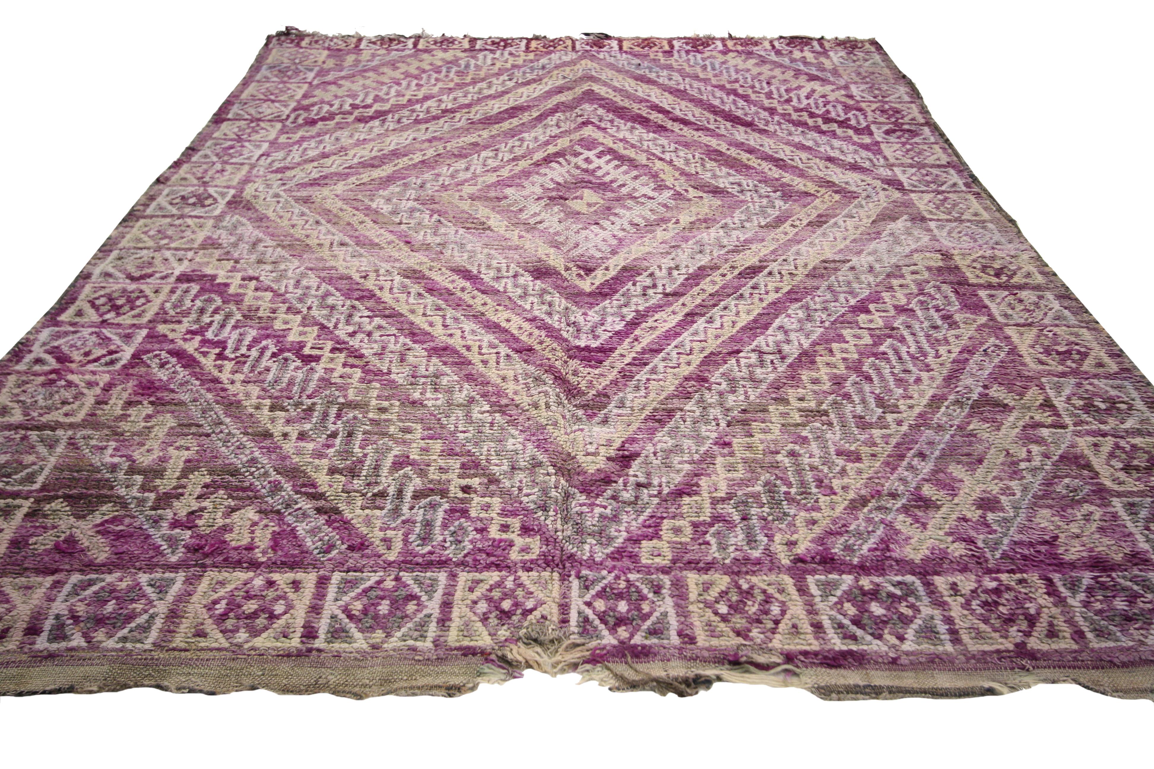 Hand-Knotted Vintage Purple Beni M'Guild Moroccan Rug with Memphis Design Postmodern Style