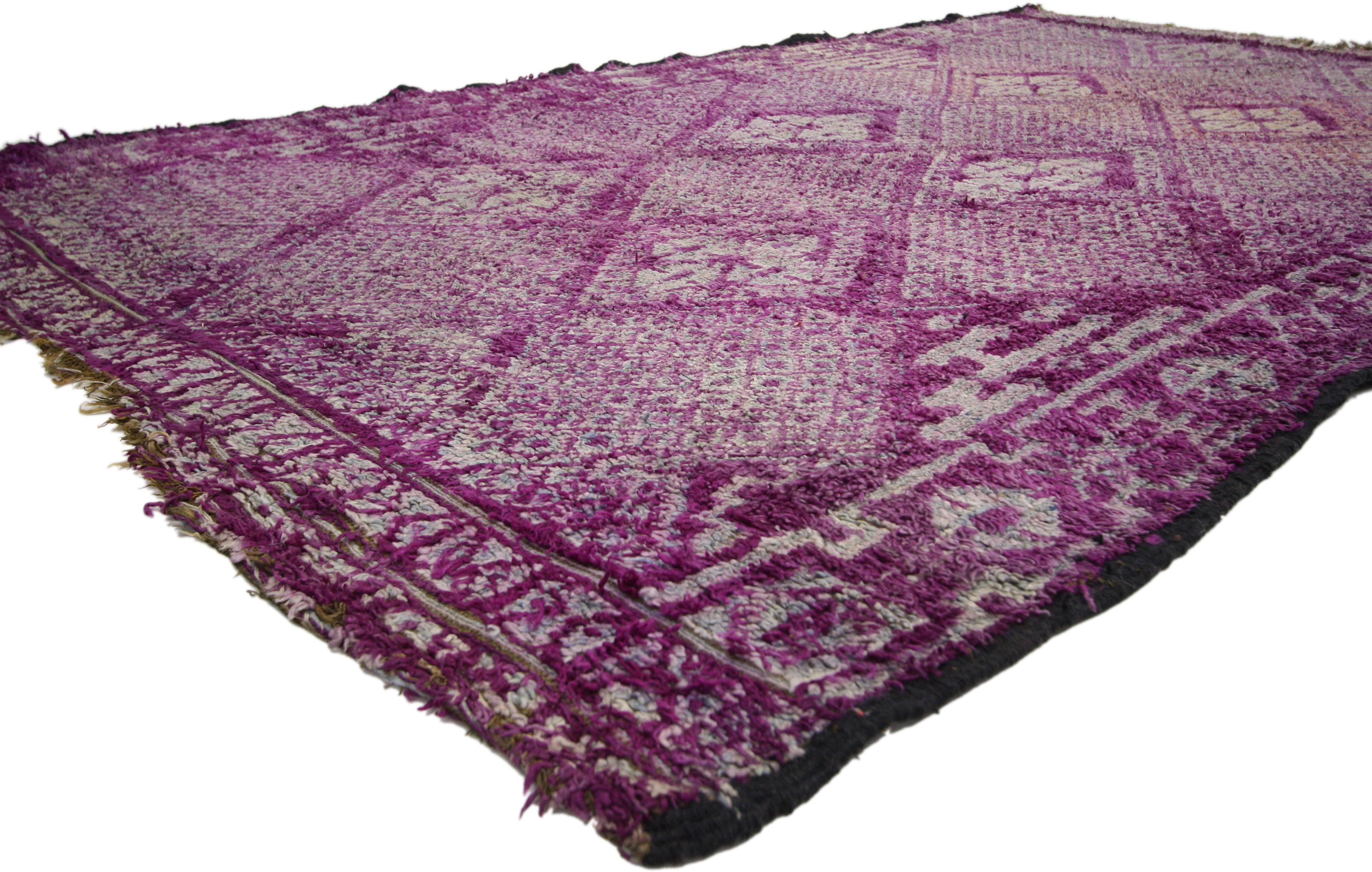 Vintage Purple Beni M'Guild Moroccan Rug with Tribal Vibes and Post-Modern Style In Good Condition In Dallas, TX