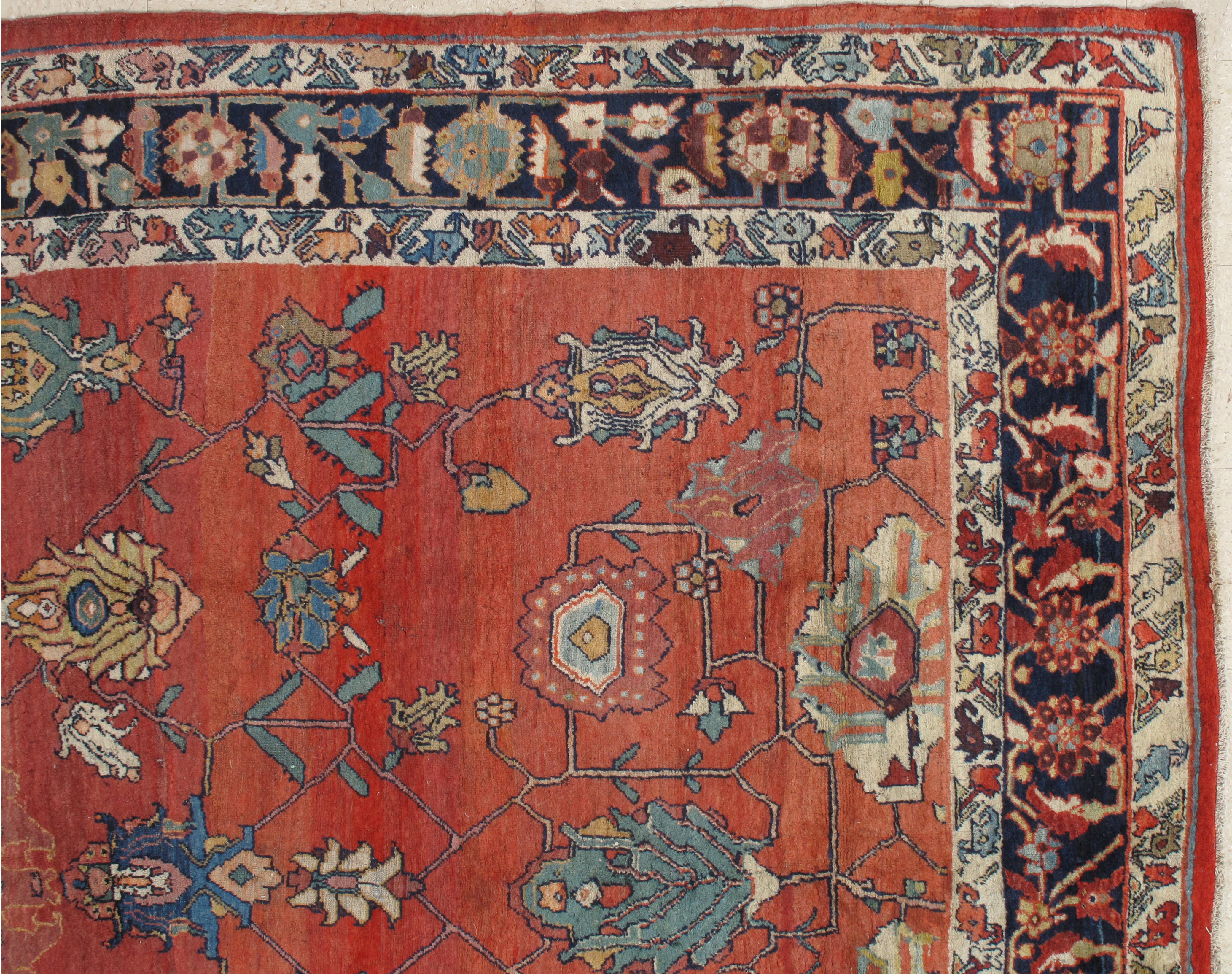 Antiker nordwestlicher Perserteppich, handgefertigt in Rostrot, Marineblau, Wolle, Allover-Design (Handgeknüpft) im Angebot
