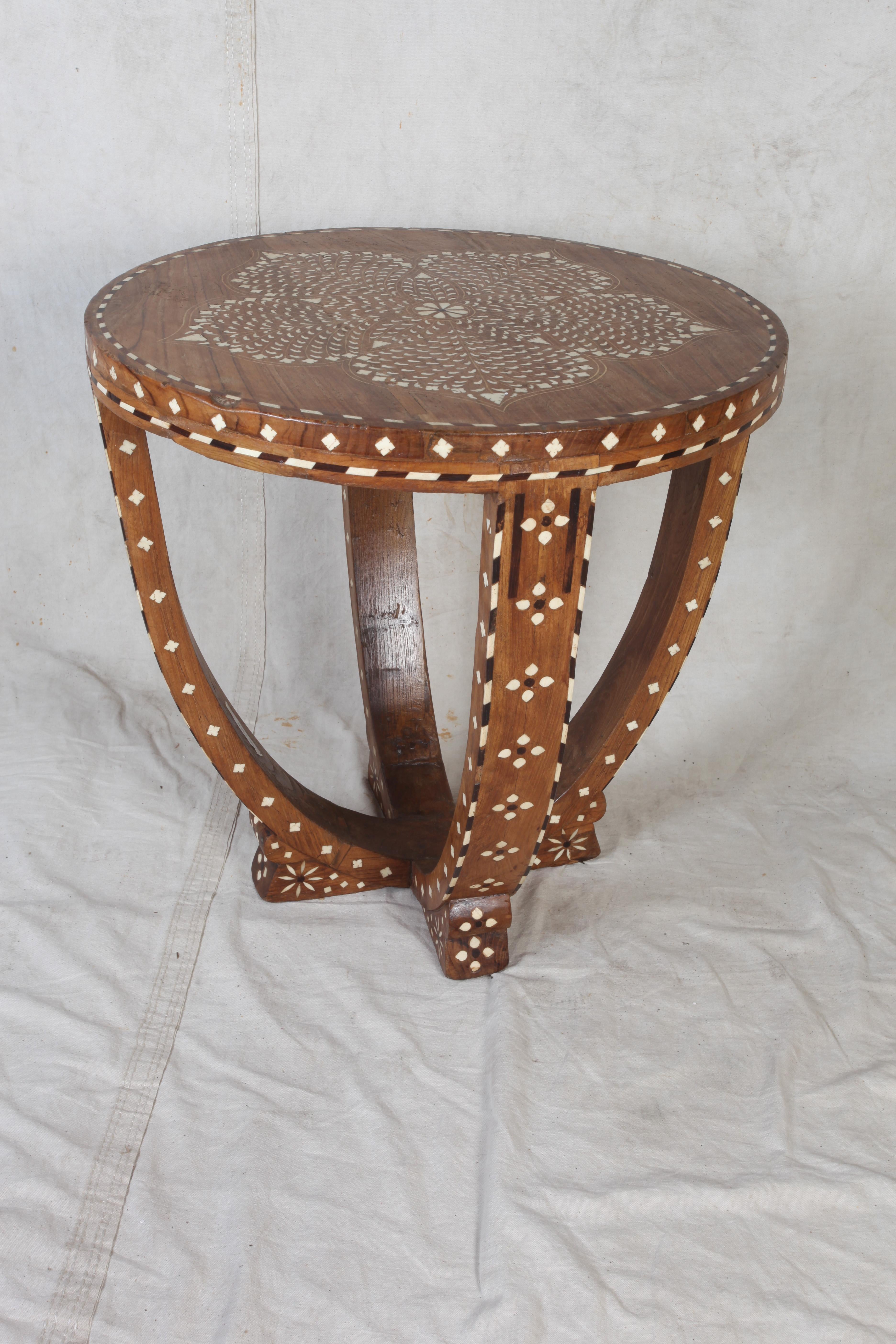 Indian Teak Side or Center Table with Bone Inlay, India