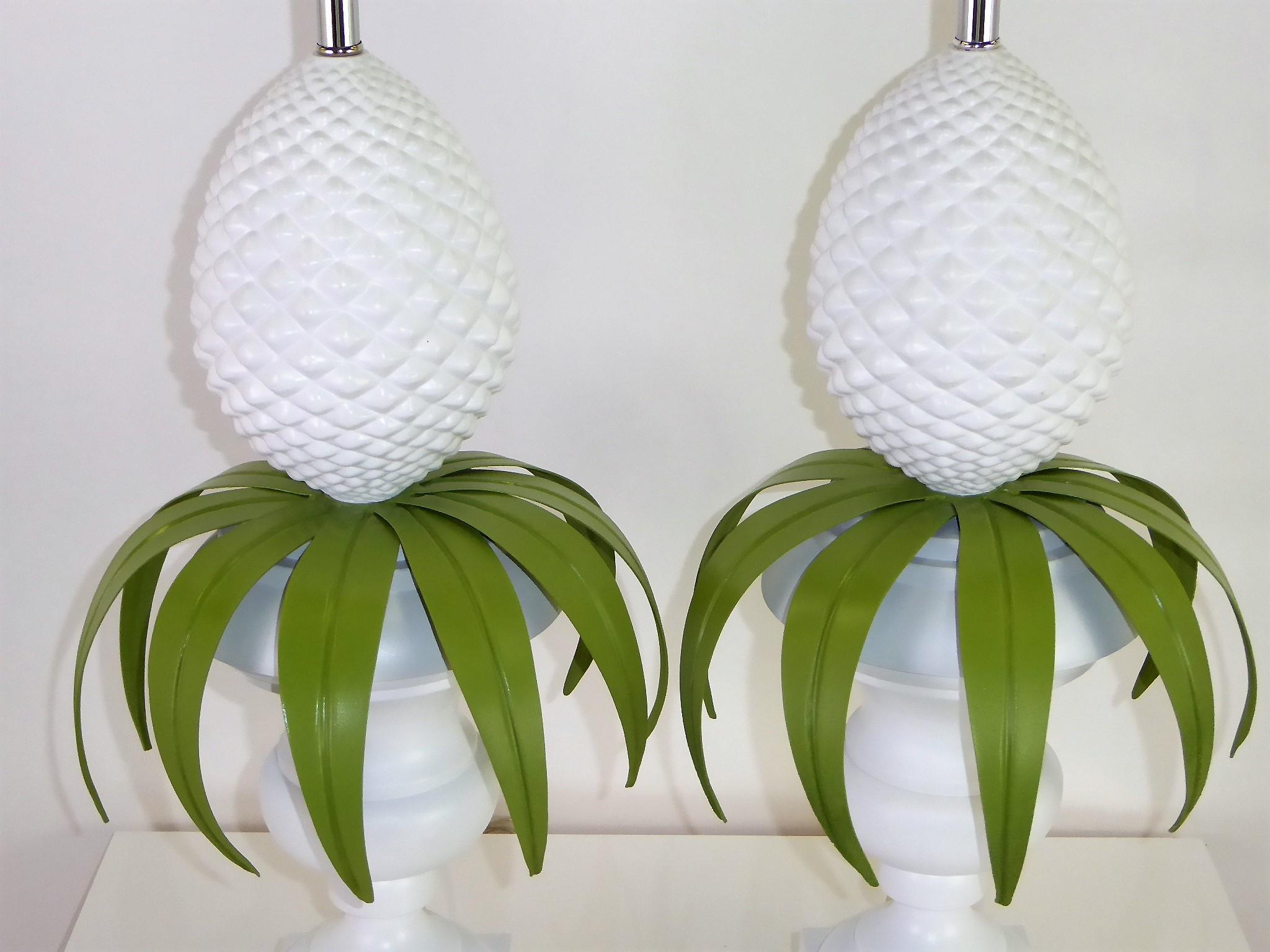 Pair 1970s Lacquered Pineapple Topiary Table Lamps by Norman Perry Inc. In Excellent Condition In Miami, FL