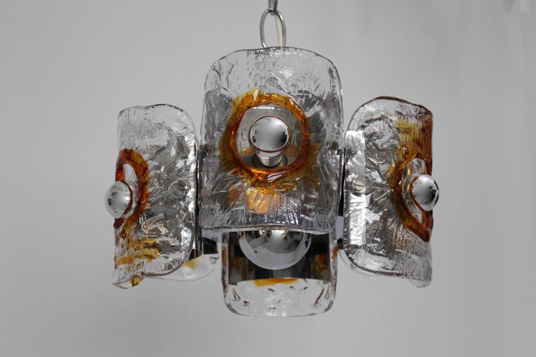 Late 20th Century Mid Century Modern Vintage Glass Chandelier Mazzega Chandelier, Italy, 1970 For Sale