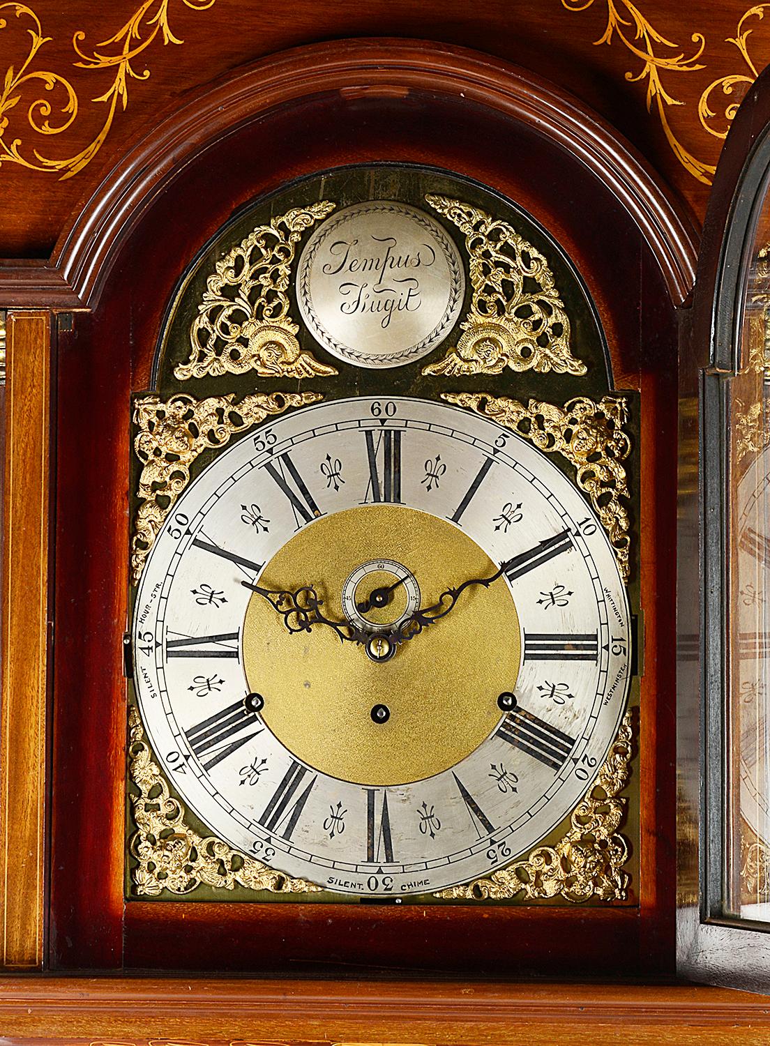 English Sheraton Style Musical Long Case Clock