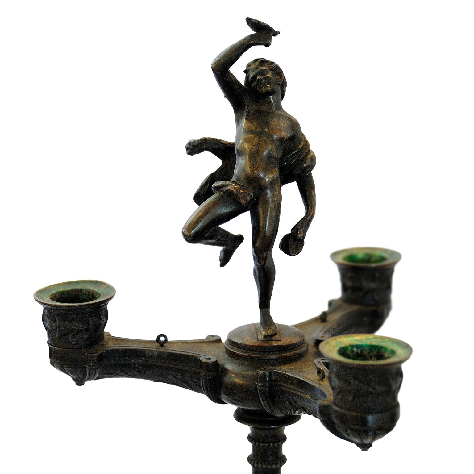 Mid-19th Century Pair of Italian Neapolitan Bronze Greco Roman Candelabra, circa 1840 For Sale