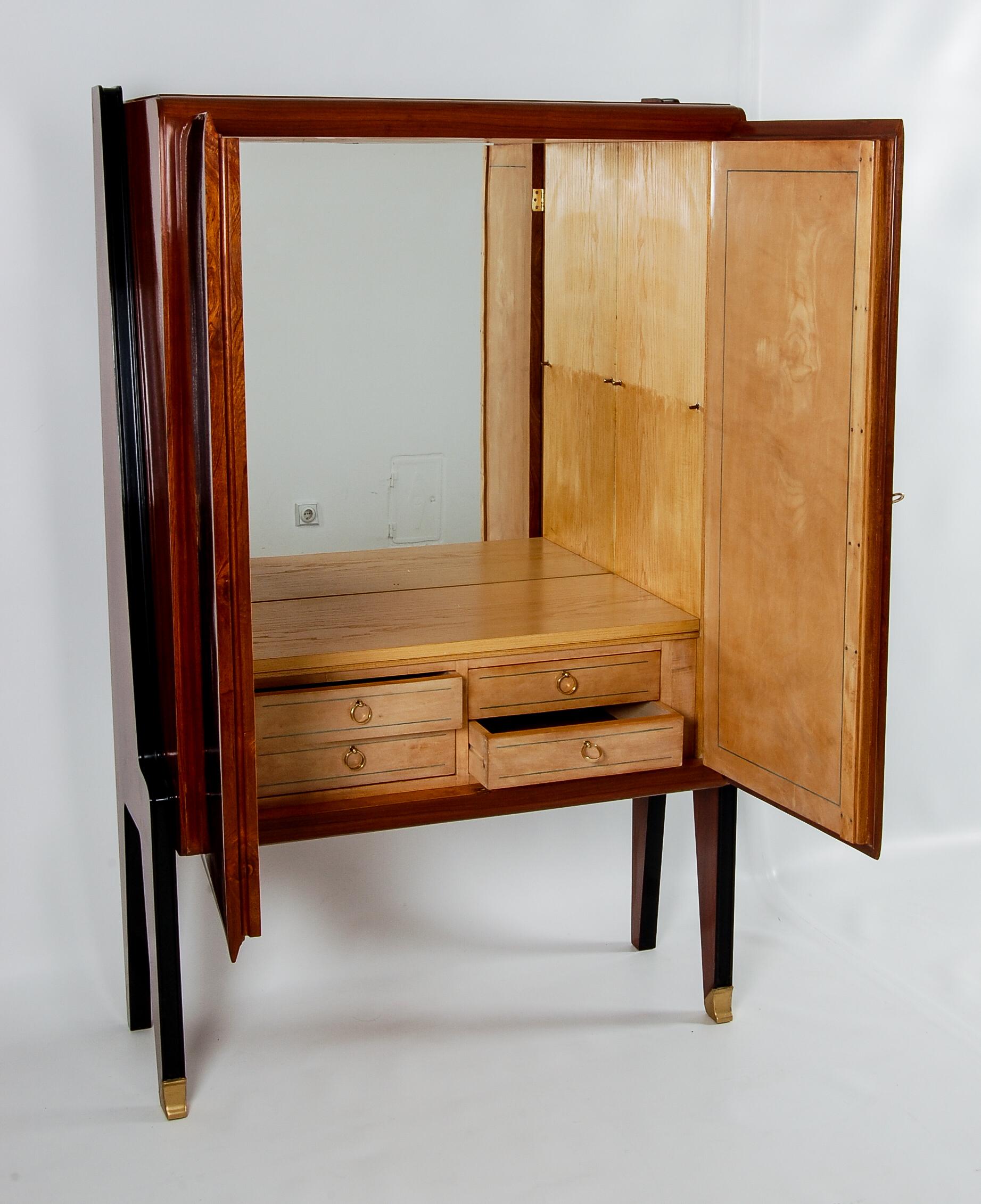 Mid-20th Century Early Midcentury French Art Deco Rosewood Bar Cabinet For Sale