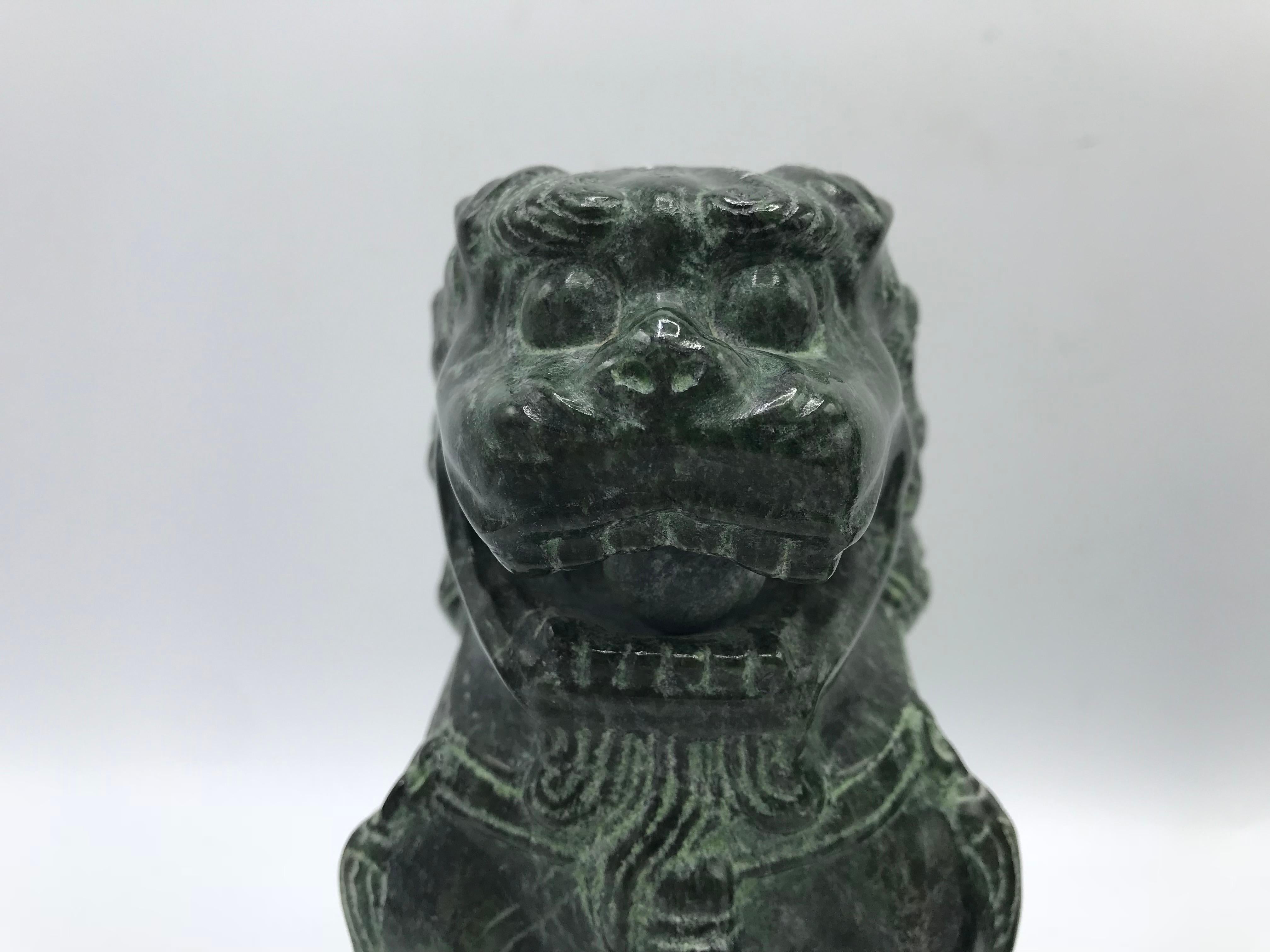 20th Century 1960s Green Marble Foo Dog Sculptures, Pair