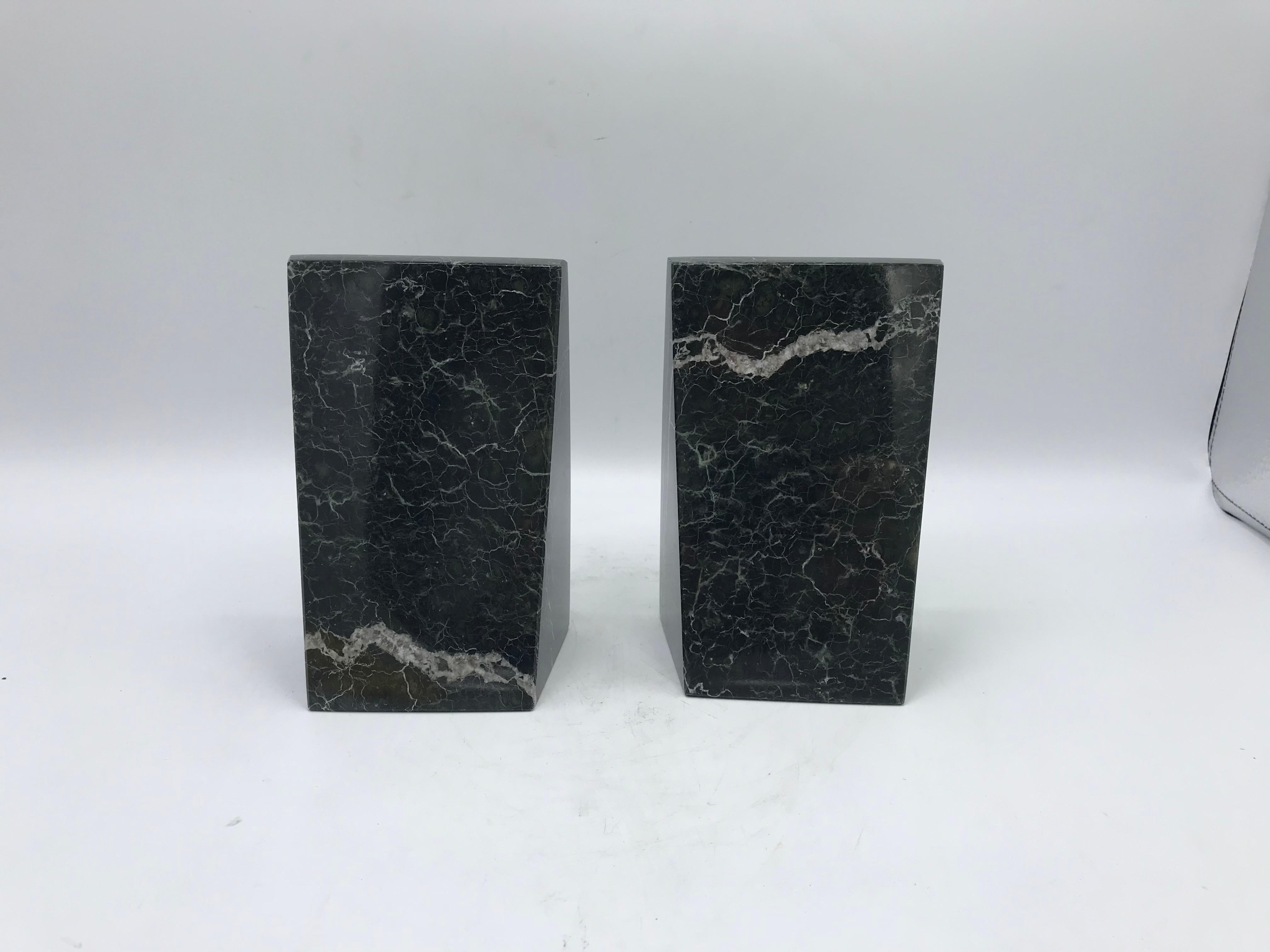 20th Century 1970s Italian Modern Green and Black Marble Bookends, Pair