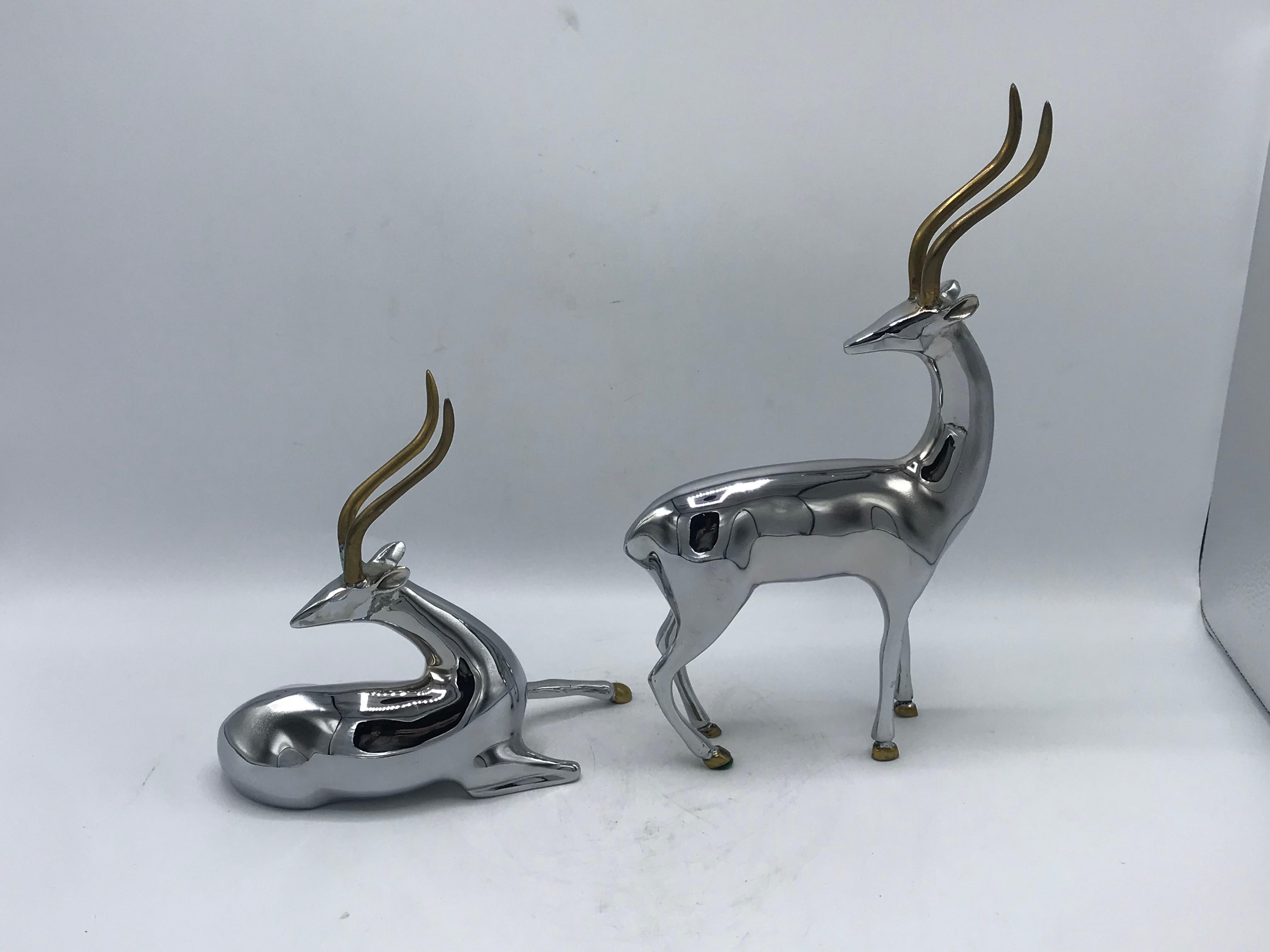 1960s Chrome and Brass Gazelle Sculptures, Pair In Good Condition For Sale In Richmond, VA