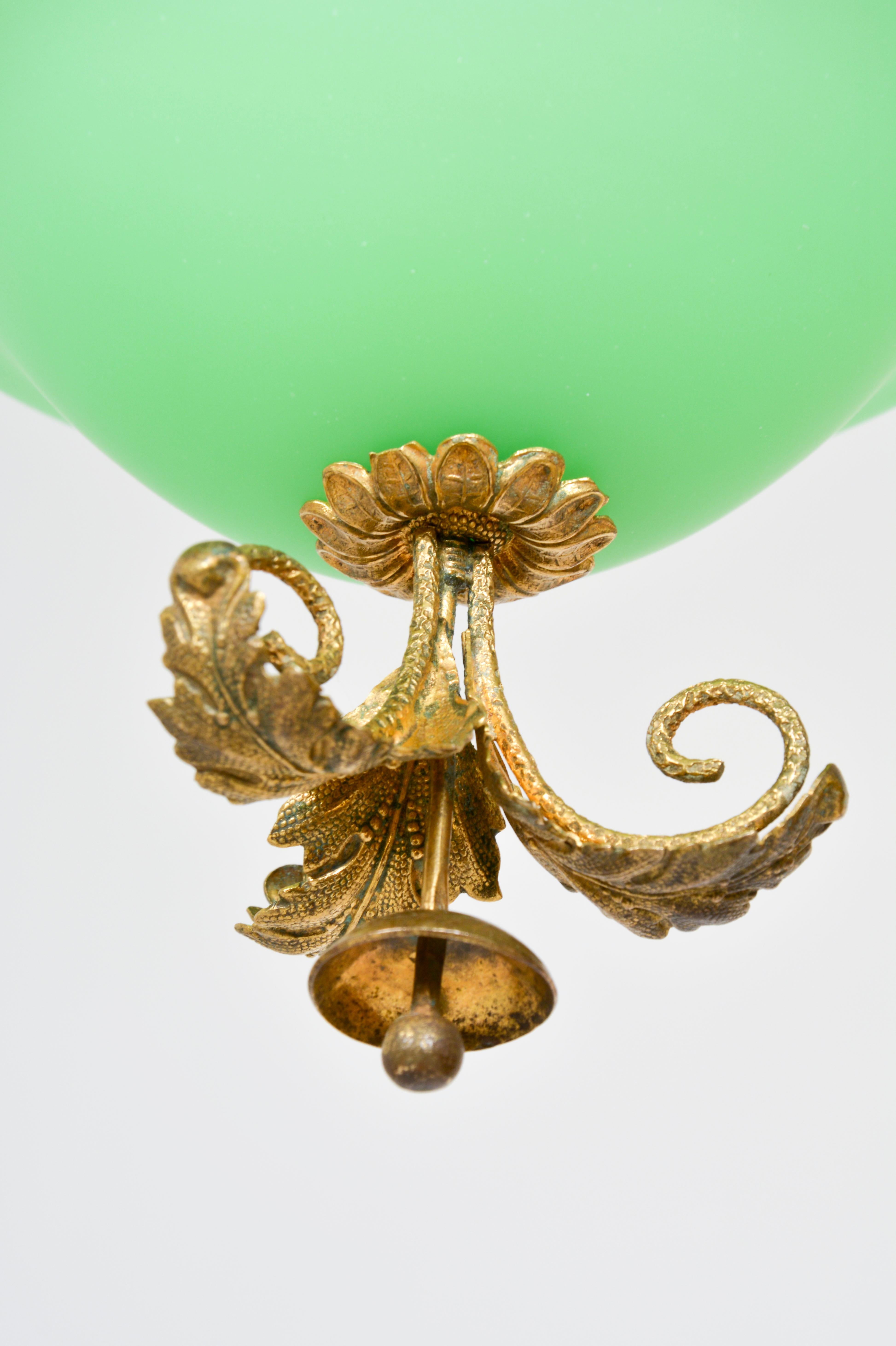 Lobmeyr Restored Biedermeier Green Glass Pendant Lamp Vessel In Excellent Condition For Sale In Vienna, AT