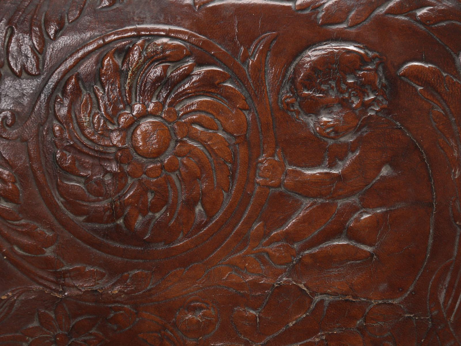 Country Pair Spanish Tooled Leather Antique Chairs