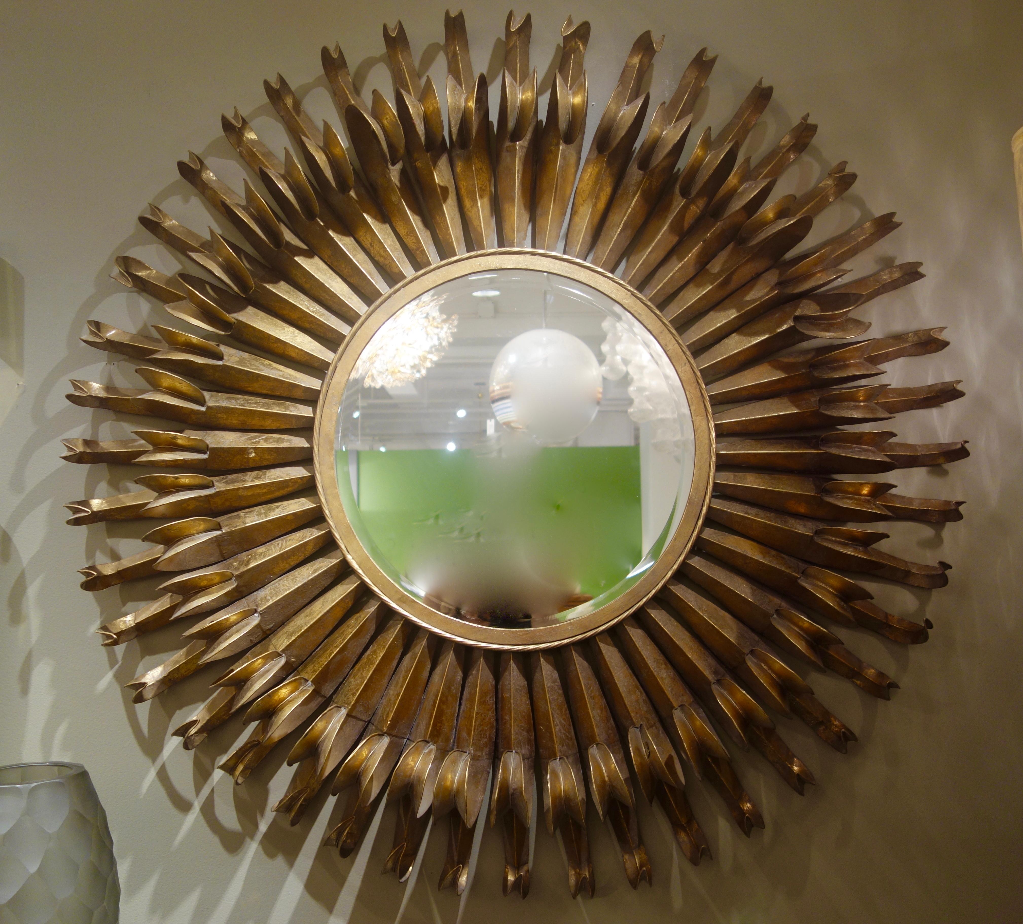 Mid-20th Century Large Spanish Gilt Metal Brutalist Eyelash Circular Mirror